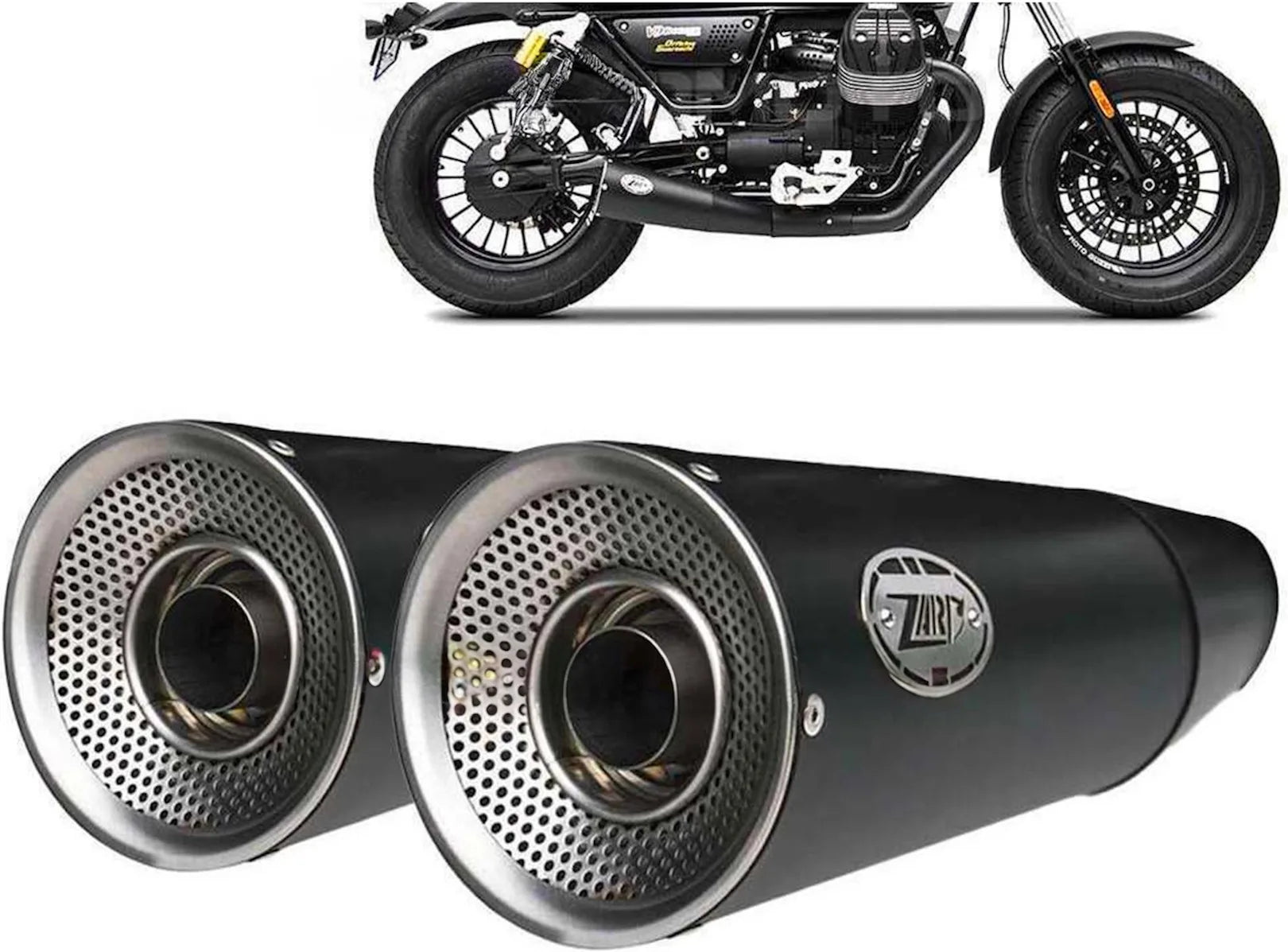 Terminale Di Scarico Con Omologazione Suono Big Acciaio Nero Coppa Alluminio - Zard Compatibile Con Moto Guzzi V9 Bobber (2016-2019)