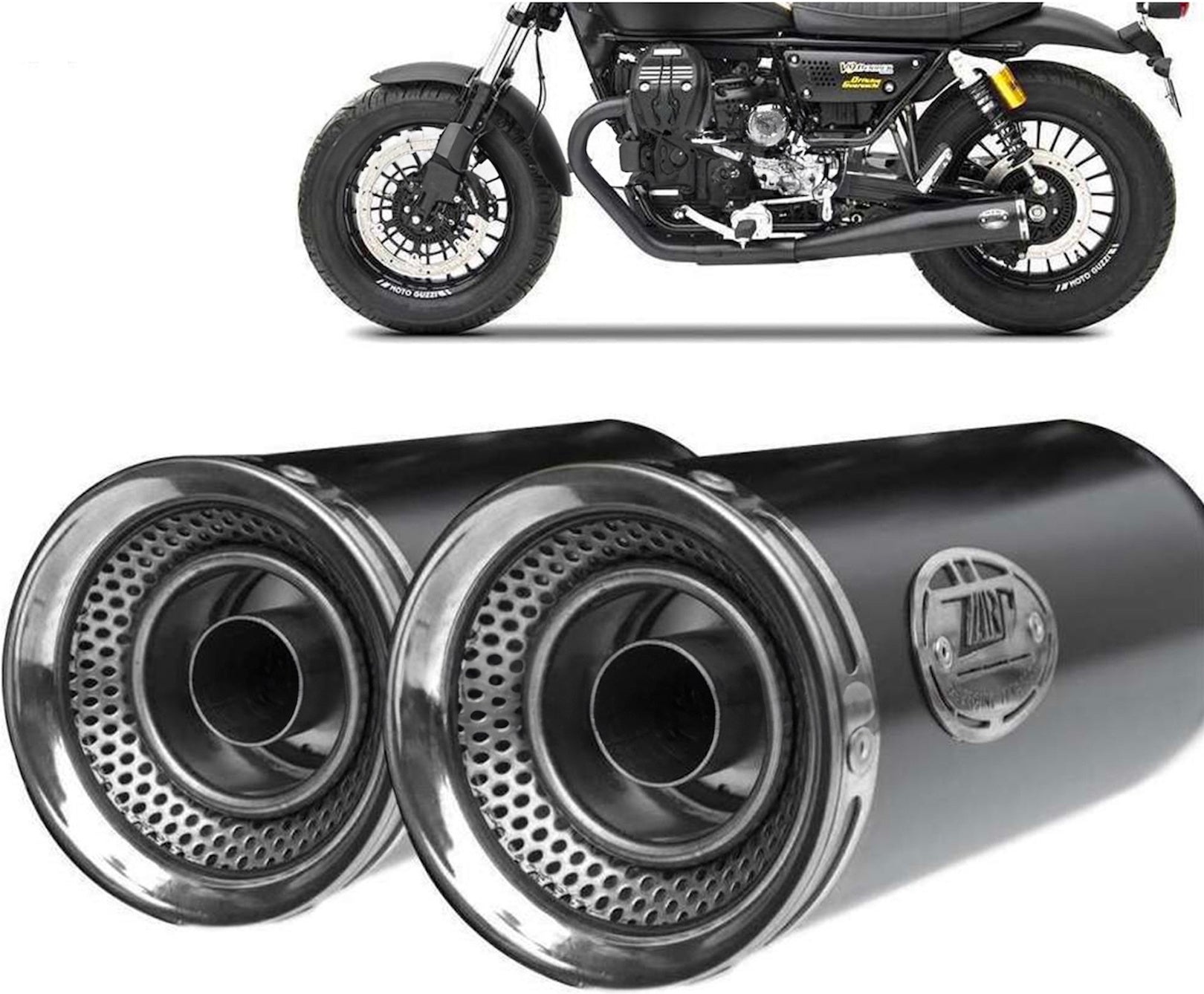 Exhaust Tip With Noise Certification Slim Steel Black Endcap Aluminium - Zard Compatible With Moto Guzzi V9 Bobber (2016-2019)