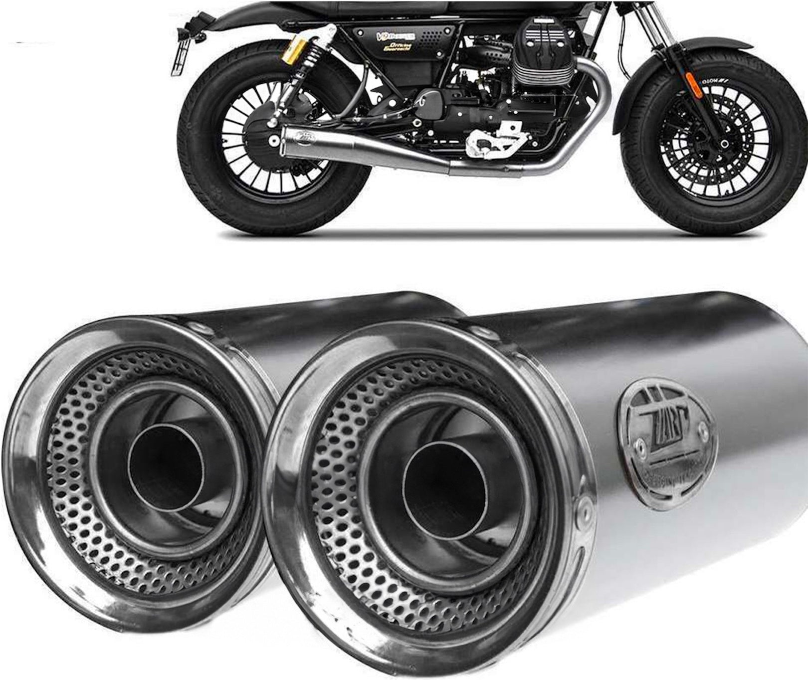 Exhaust Tip With Noise Certification Slim Stainless Steel Endcap Aluminium - Zard Compatible With Moto Guzzi V9 Bobber (2016-2019)