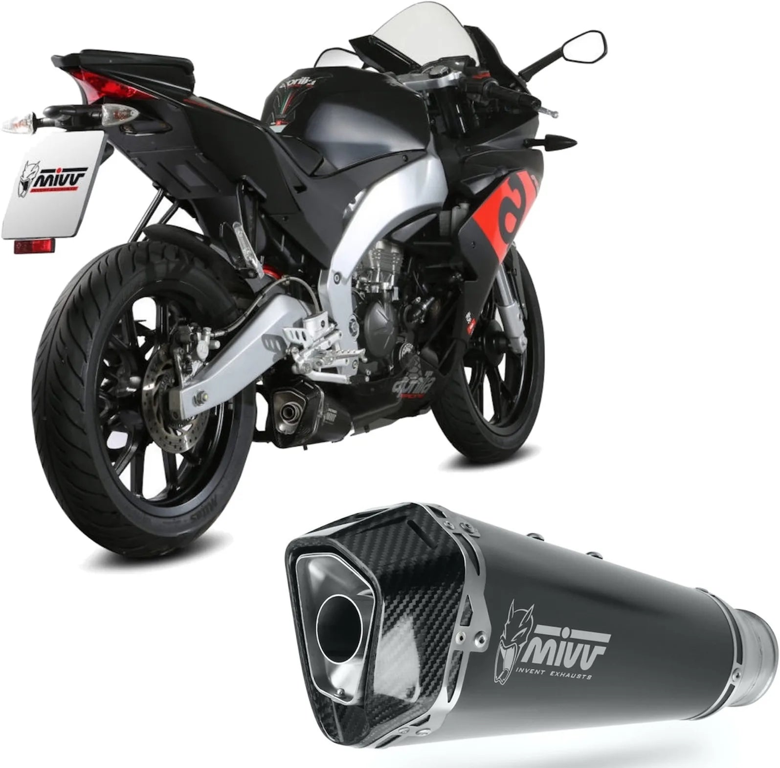 Terminale Di Scarico Catalizzato E Con Omologazione Suono Delta Race Inox Nero Carbonio - Mivv Compatibile Con Aprilia Rs 125 4T (2017-2020)