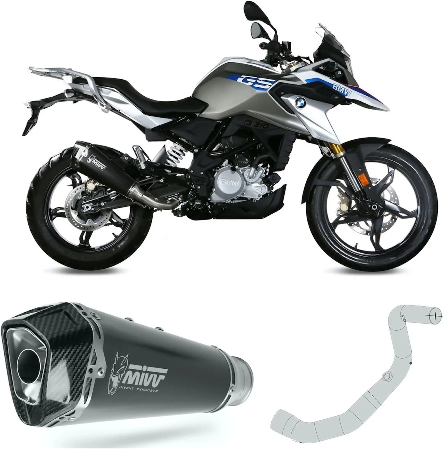 Impianto Di Scarico Completo Non Catalizzato E Con Omologazione Suono Delta Race Inox Nero Carbonio - Mivv Compatibile Con Bmw G 310 Gs (2017-2024)