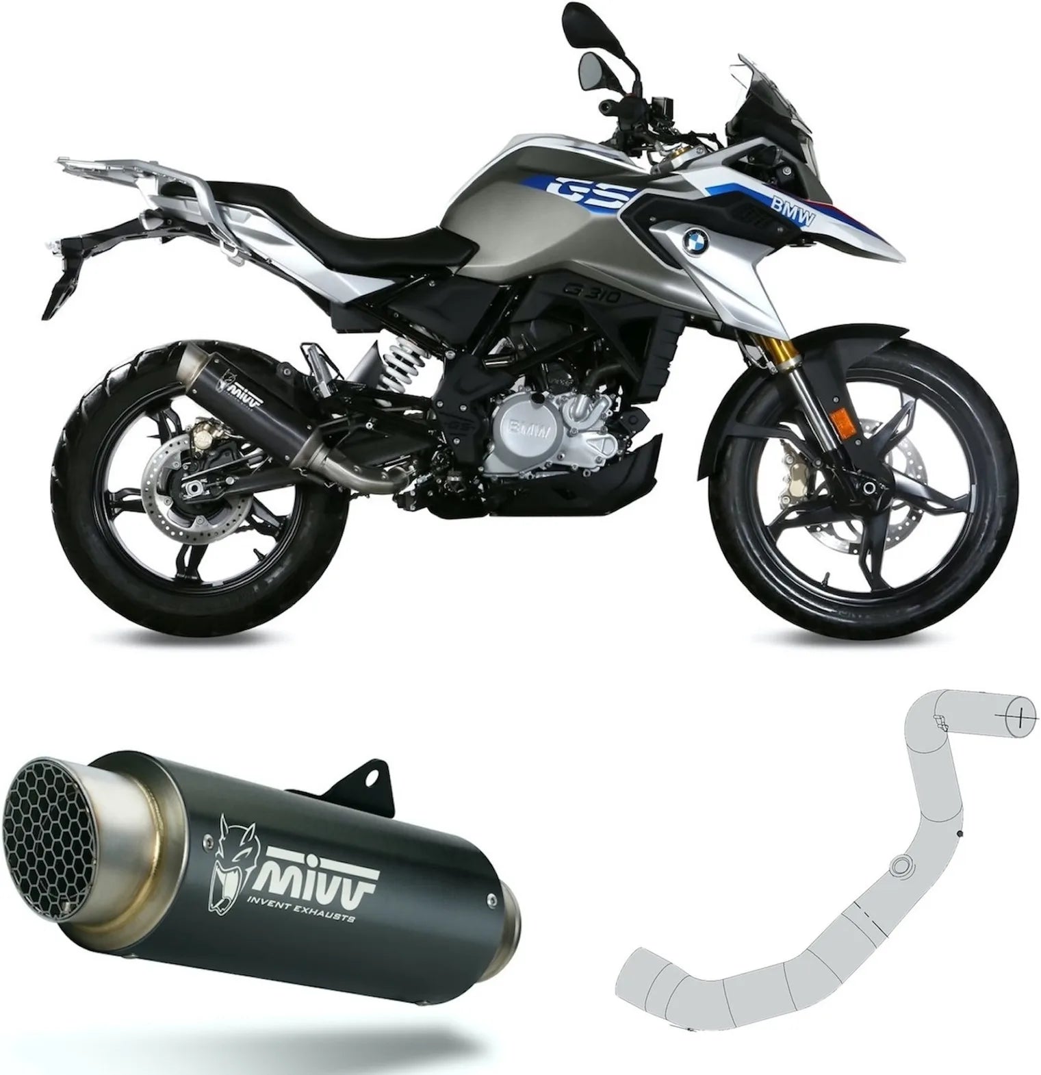 Impianto Di Scarico Completo Non Catalizzato E Con Omologazione Suono Gppro Inox Nero - Mivv Compatibile Con Bmw G 310 Gs (2017-2024)