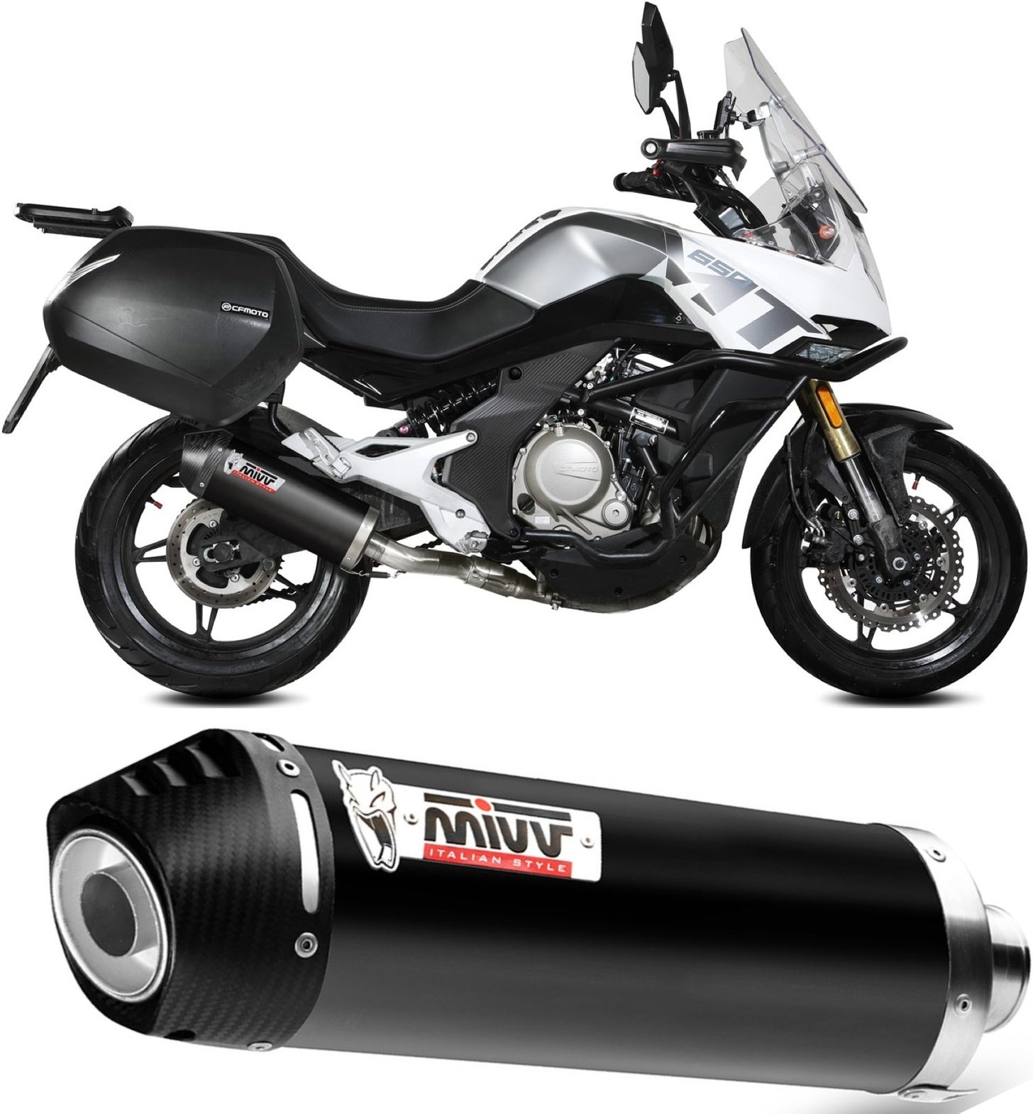 Catalytic Exhaust Tip With Sound Certification Oval Steel Black Carbon - Mivv Compatible With Cfmoto 650 Mt (2021-2024)