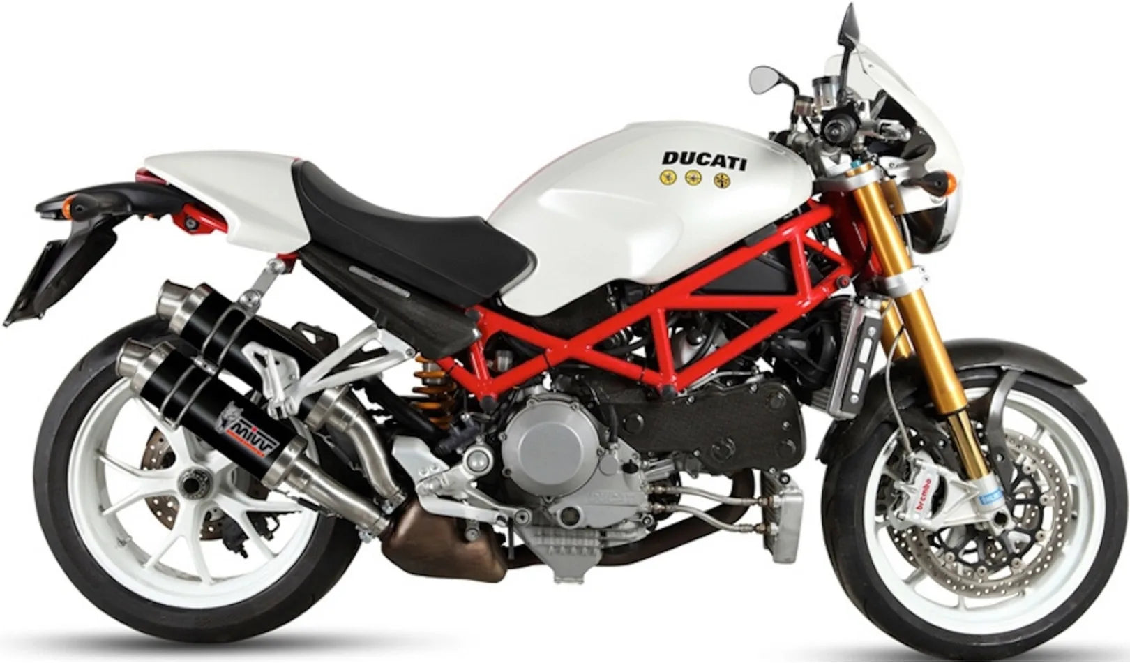 Doppio Terminale Di Scarico Con Omologazione Suono Gp Inox Nero - Mivv Compatibile Con Ducati Monster S4Rs (2006-2008)