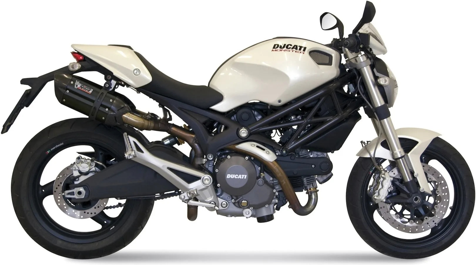 Doppio Terminale Di Scarico Non Catalizzato Con Omologazione Suono Suono Inox Nero Carbonio - Mivv Compatibile Con Ducati Monster 696 (2008-2014)
