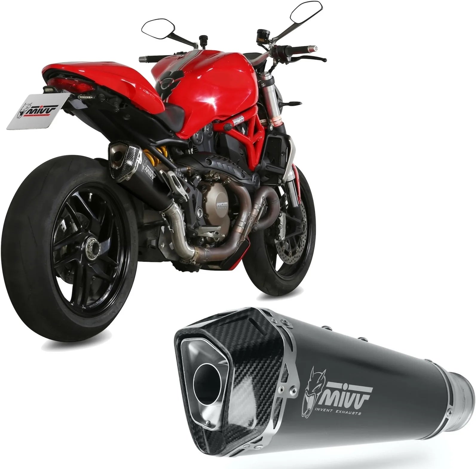 Terminale Di Scarico Catalizzato E Con Omologazione Suono Delta Race Inox Nero Carbonio - Mivv Compatibile Con Ducati Monster 1200 (2014-2016)