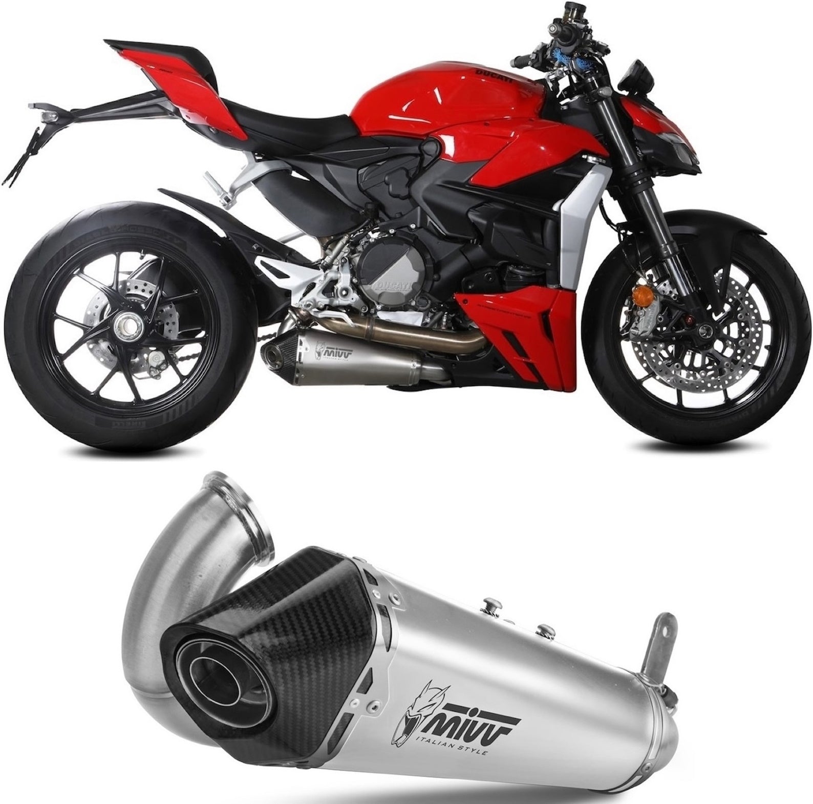 Non-Catalytic Exhaust Tip With Sound Certification Delta Race Stainless Steel Carbon - Mivv Compatible With Ducati Streetfighter V2 (2022-2024)