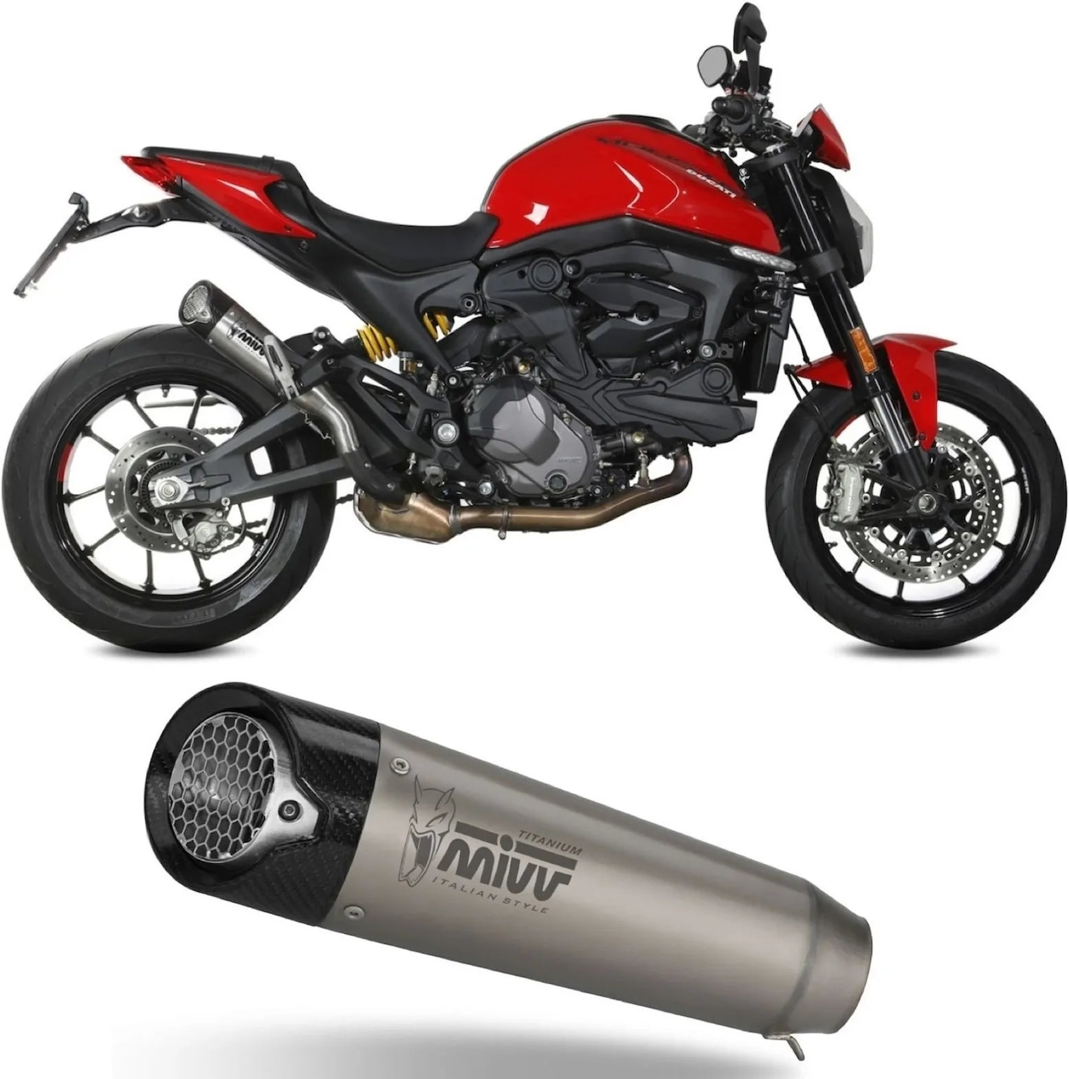 Terminale Di Scarico Con Omologazione Suono X-M5 Titanio Carbonio - Mivv Compatibile Con Ducati Monster + (2021-2024)