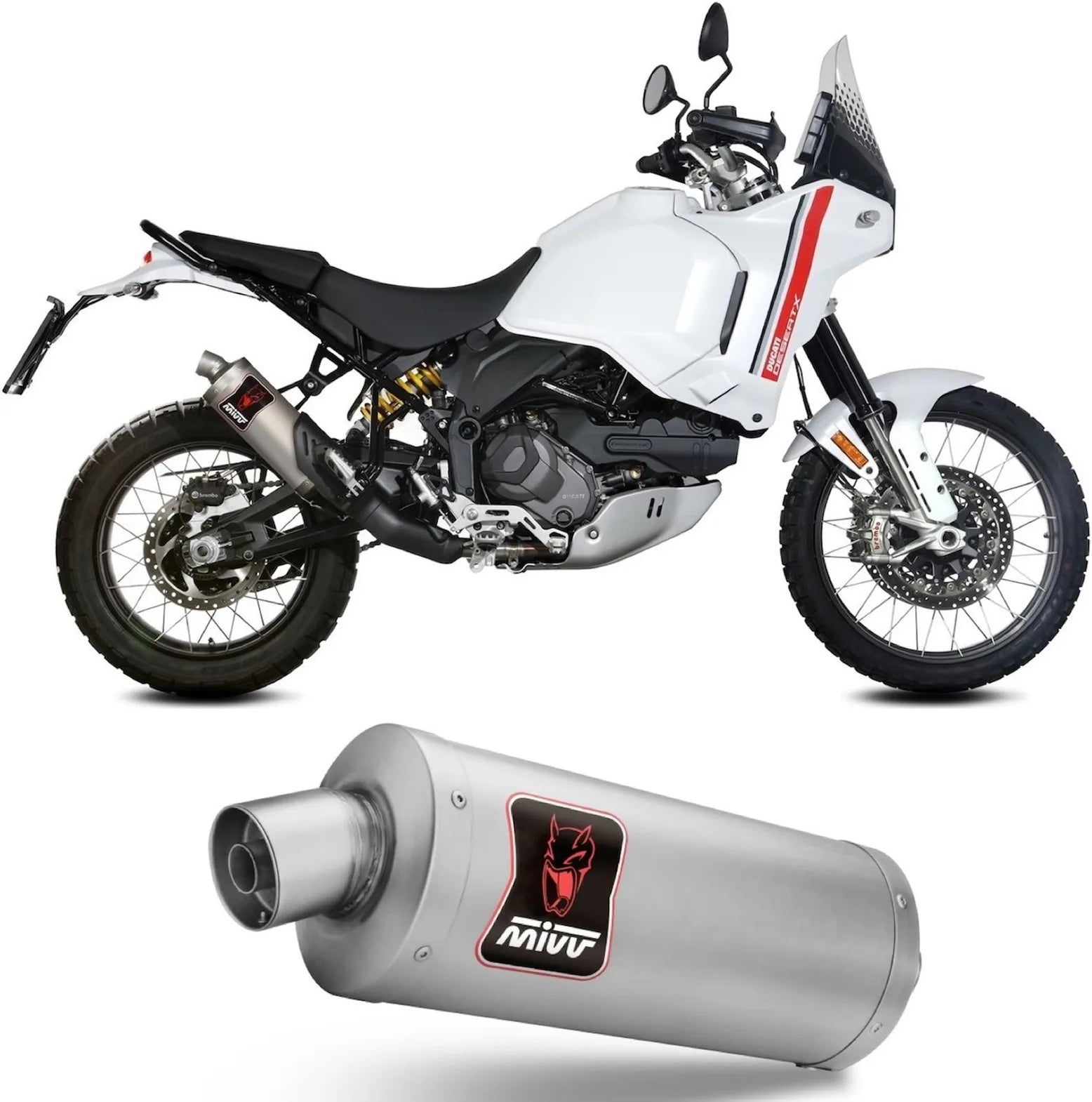 Terminale Di Scarico Con Omologazione Suono Dakar Titanio - Mivv Compatibile Con Ducati Desert-X (2022-2024)