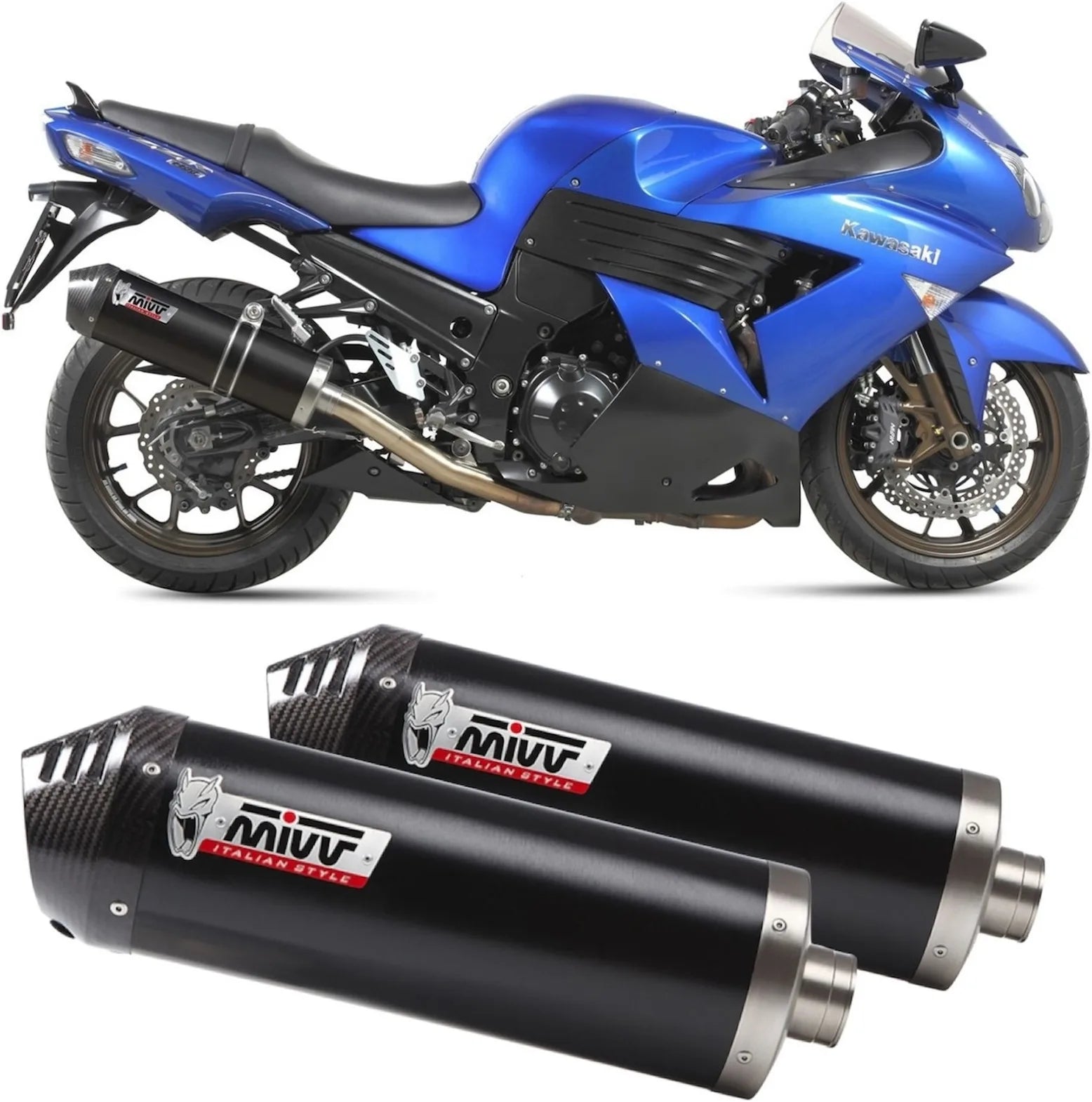 Terminale Di Scarico Con Omologazione Suono Oval Inox Nero Carbonio - Mivv Compatibile Con Kawasaki Zzr 1400 (2006-2007)