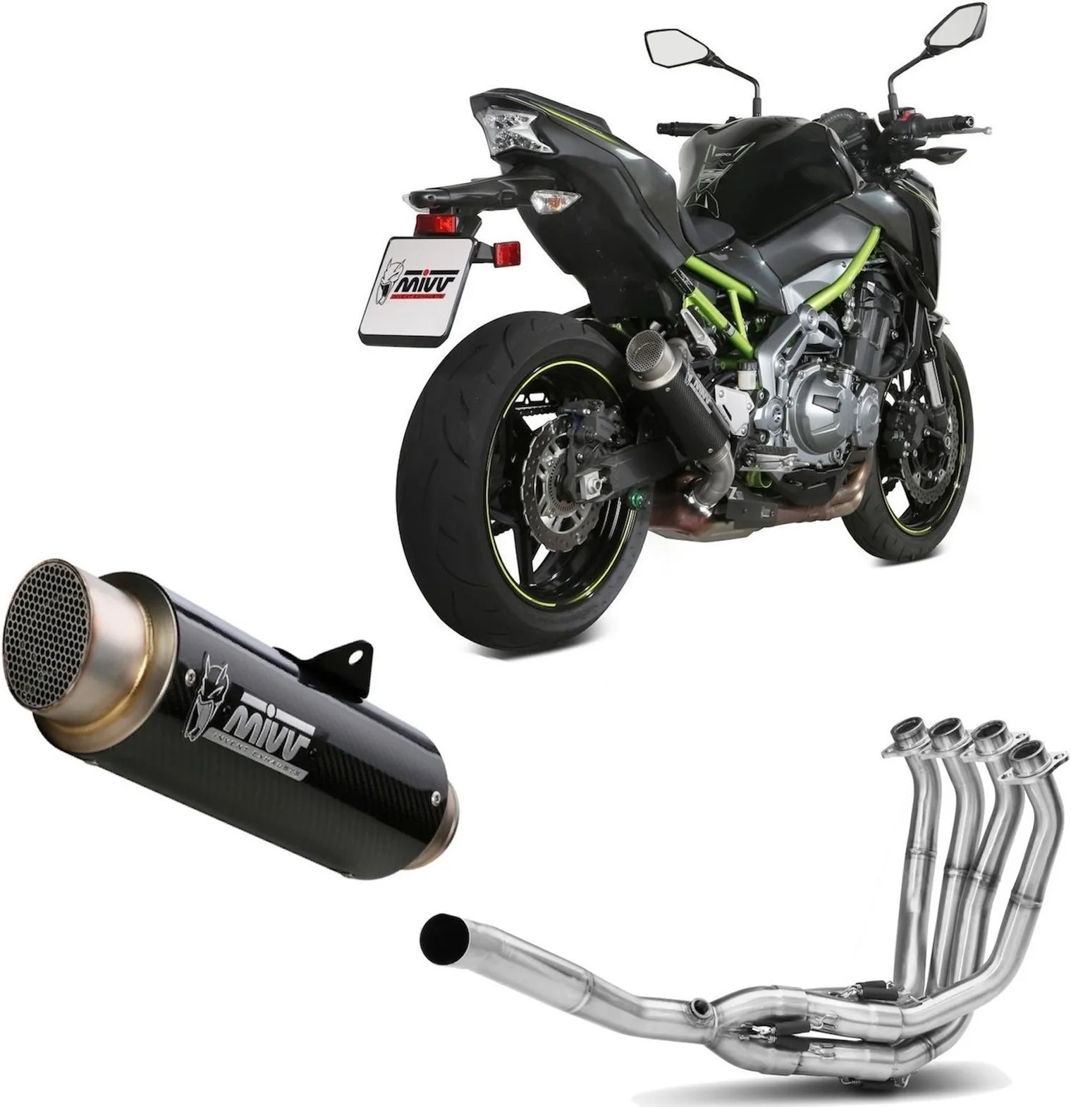 Impianto Di Scarico Completo Non Catalizzato E Con Omologazione Suono Gppro Carbonio - Mivv Compatibile Con Kawasaki Z 900 (2017-2024)