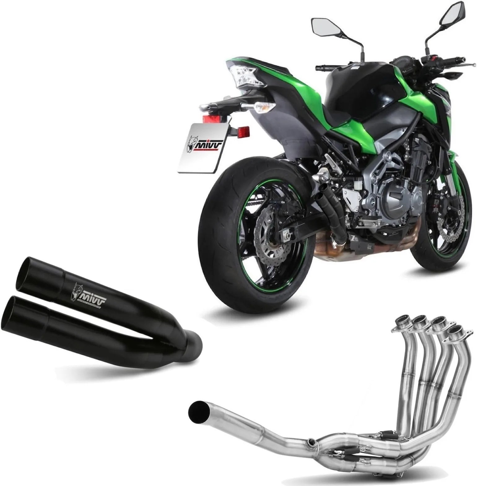 Impianto Di Scarico Completo Non Catalizzato E Con Omologazione Suono Double Gun Inox Nero - Mivv Compatibile Con Kawasaki Z 900 (2017-2024)