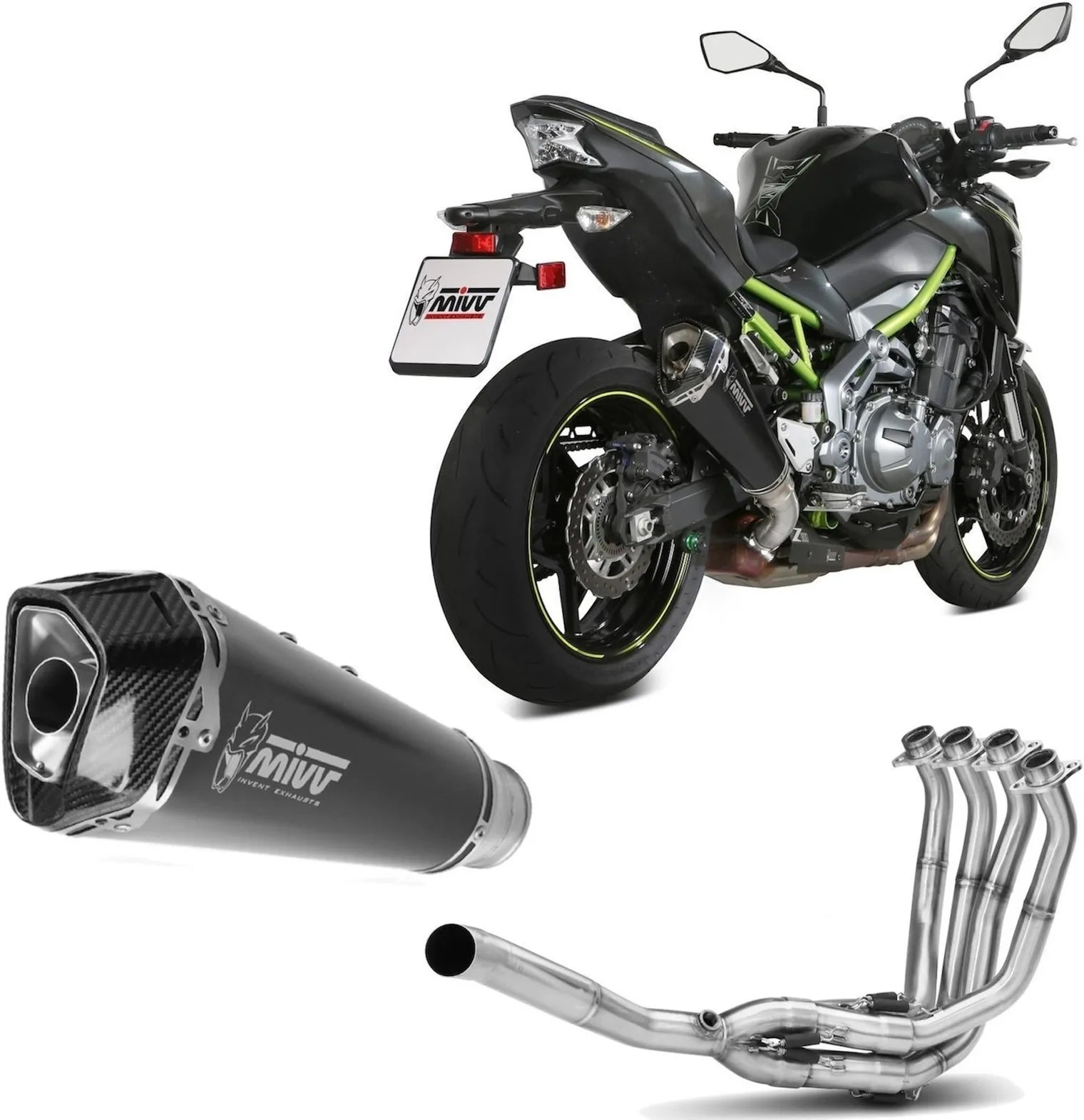Impianto Di Scarico Completo Non Catalizzato E Con Omologazione Suono Delta Race Inox Nero Carbonio - Mivv Compatibile Con Kawasaki Z 900 (2017-2024)