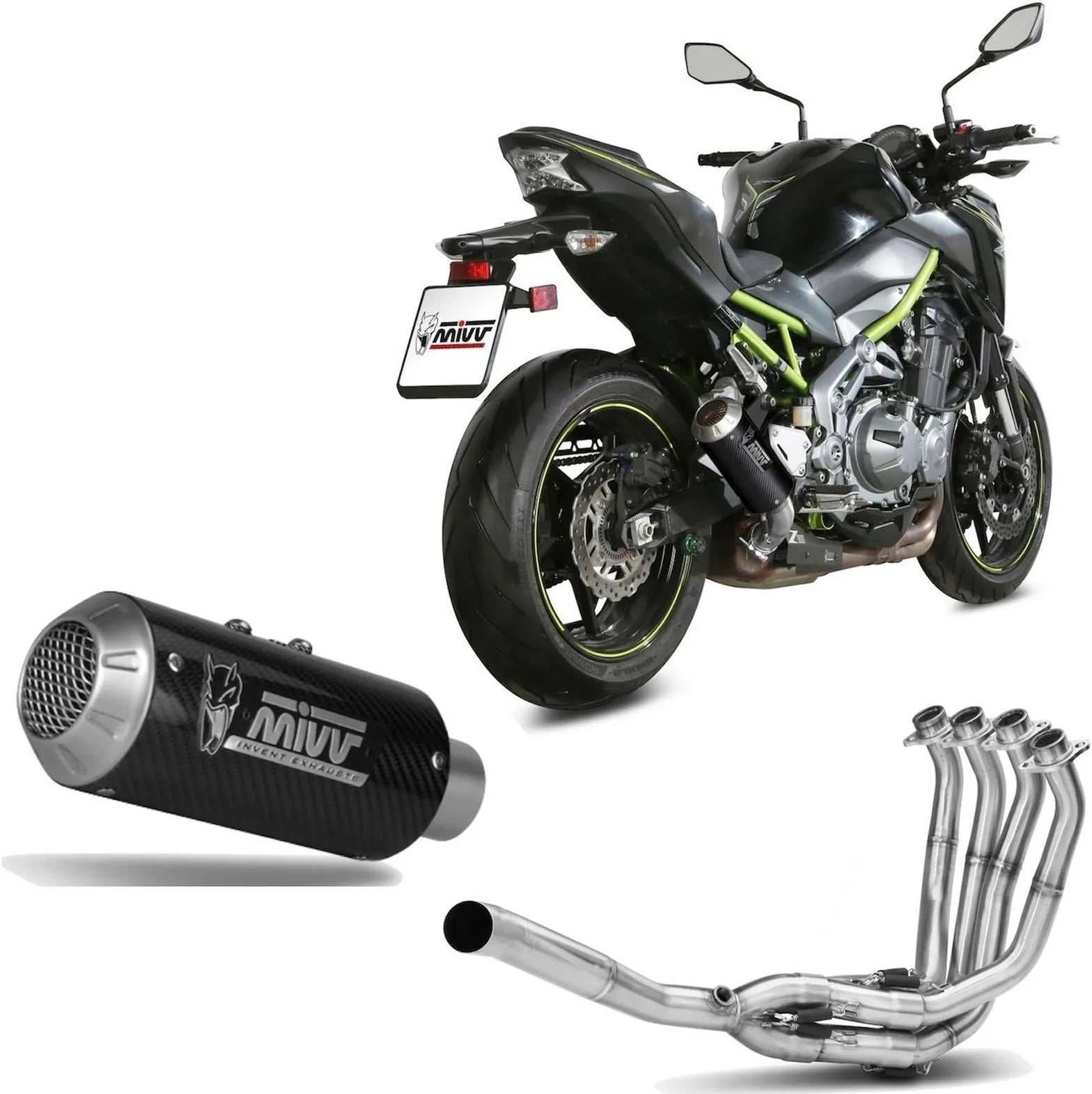 Impianto Di Scarico Completo Non Catalizzato E Con Omologazione Suono Mk3 Carbonio - Mivv Compatibile Con Kawasaki Z 900 (2017-2019)
