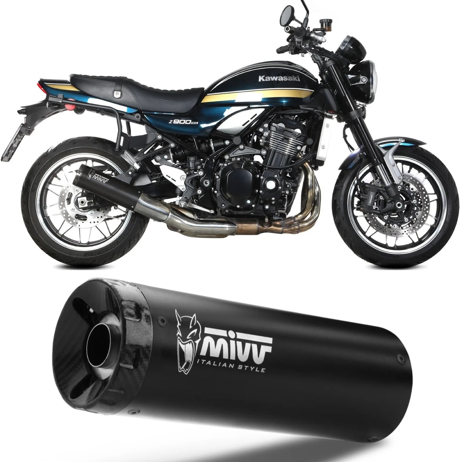 Terminale Di Scarico Con Omologazione Suono Hr-1 Inox Nero Carbonio - Mivv Compatibile Con Kawasaki Z 900 Rs (2018-2024)
