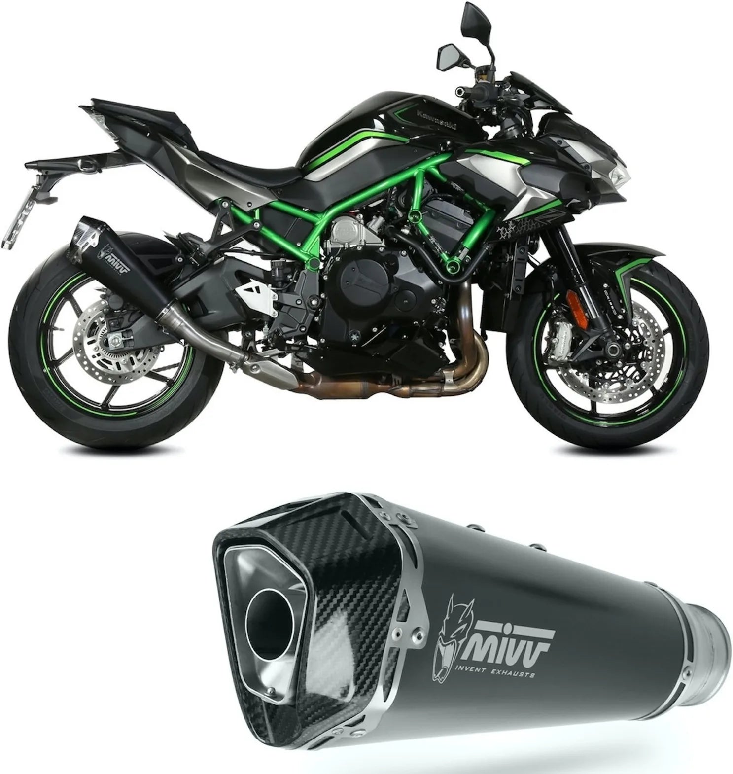 Terminale Di Scarico Catalizzato E Con Omologazione Suono Delta Race Inox Nero Carbonio - Mivv Compatibile Con Kawasaki Z H2 1000 (2020-2024)
