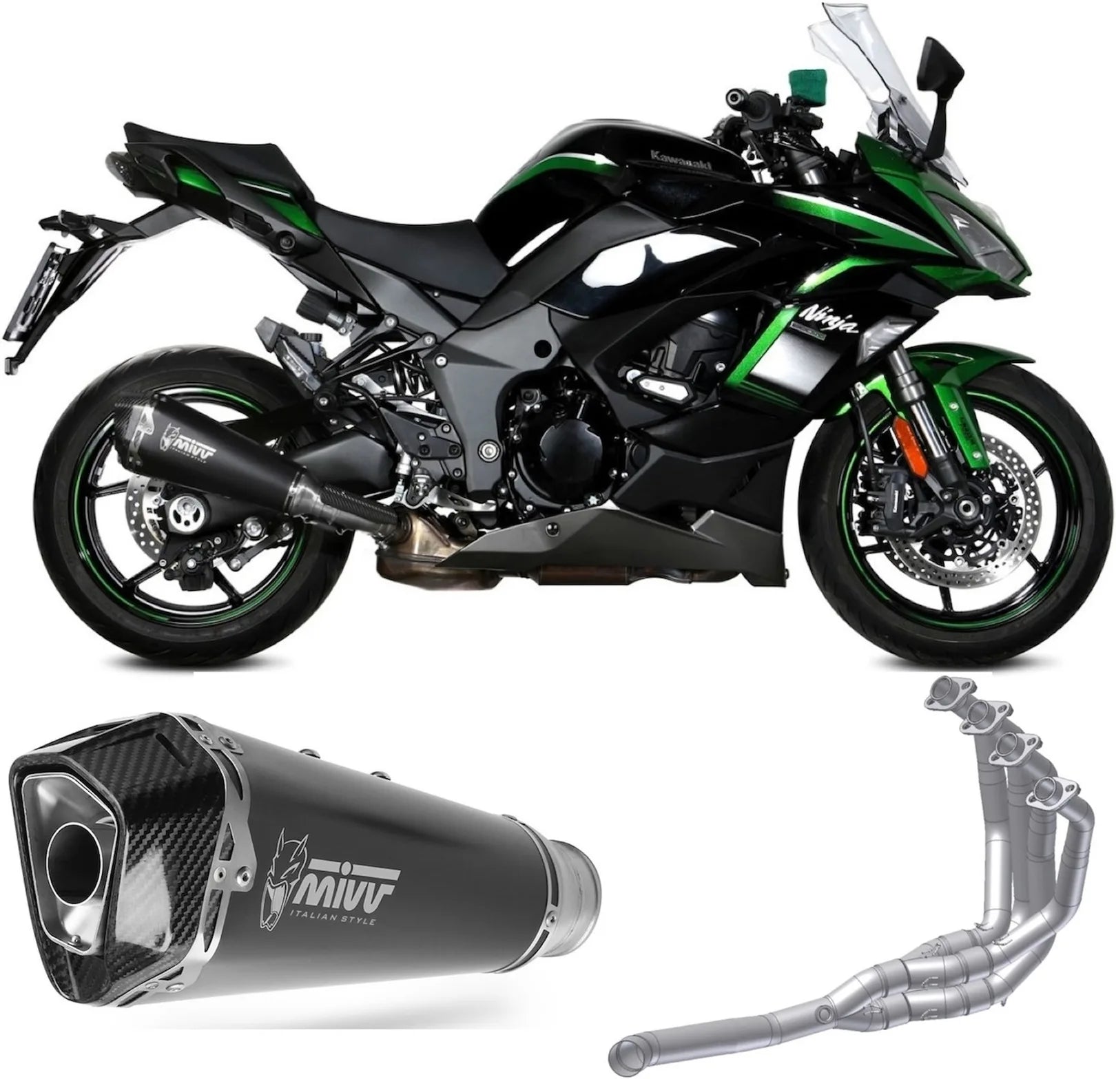 Impianto Di Scarico Completo Non Catalizzato E Con Omologazione Suono Delta Race Inox Nero Carbonio - Mivv Compatibile Con Kawasaki Ninja 1000 Tourer (2020-2024)