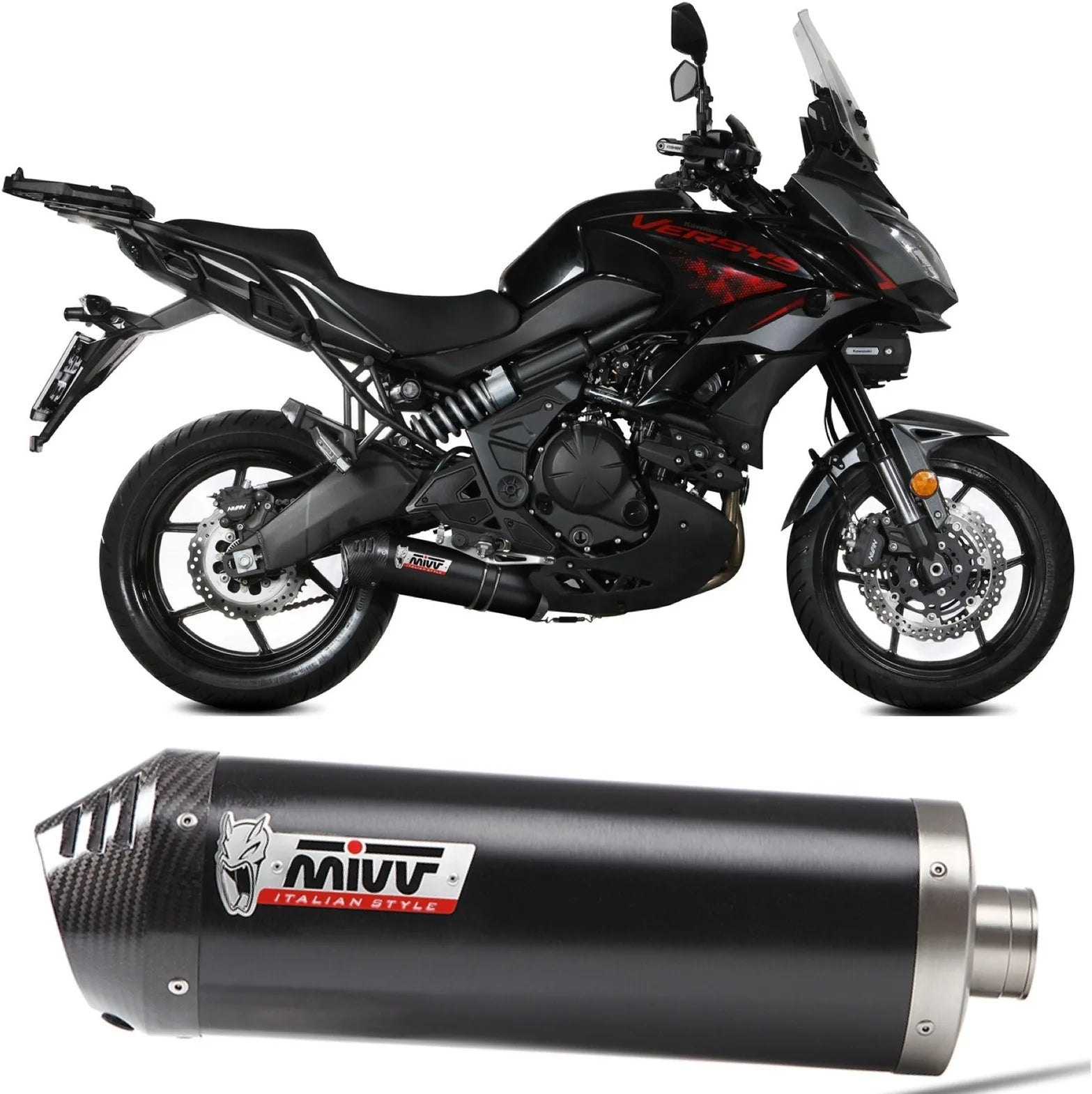 Impianto Di Scarico Completo Catalizzato E Con Omologazione Suono Oval Inox Nero Carbonio - Mivv Compatibile Con Kawasaki Versys 650 (2021-2023)