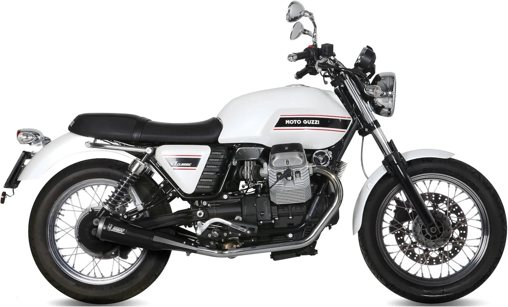 Doppio Terminale Di Scarico Non Catalizzato Con Omologazione Suono Ghibli Inox Nero - Mivv Compatibile Con Moto Guzzi V7 Classic (2008-2016)