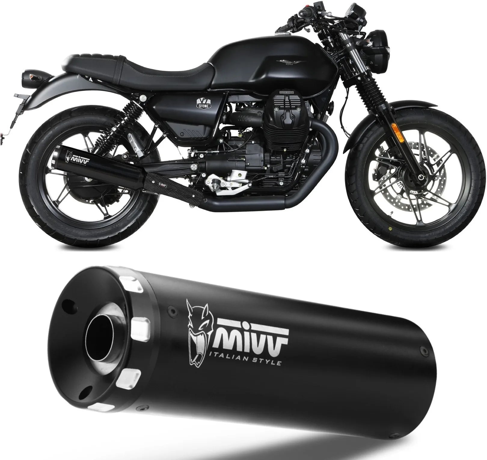 Doppio Terminale Di Scarico Non Catalizzato Con Omologazione Suono Hr-1 Inox Nero - Mivv Compatibile Con Moto Guzzi V7 Stone (2021-2024)
