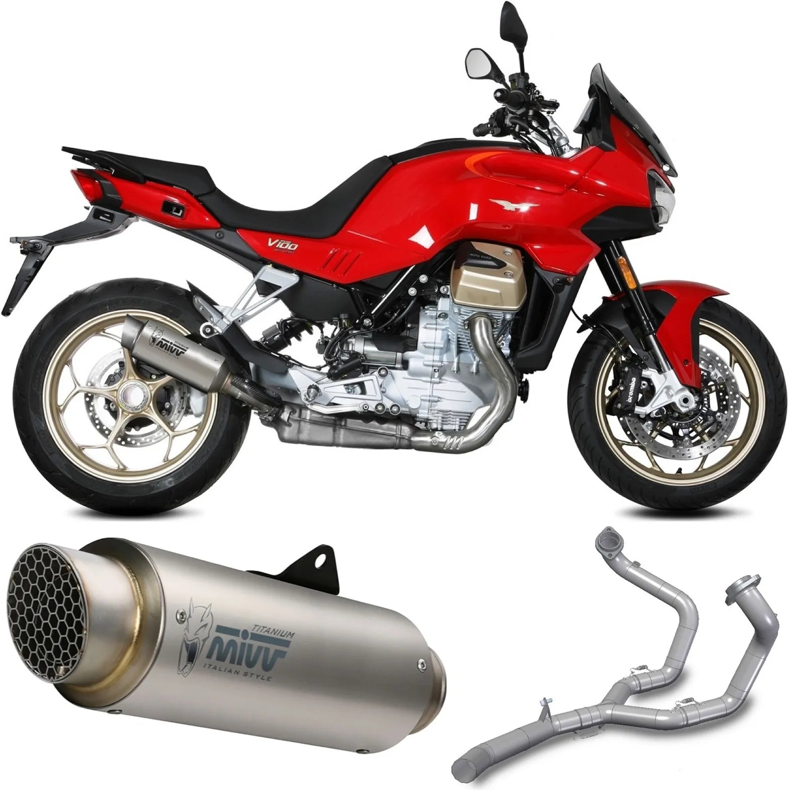 Impianto Di Scarico Completo Non Catalizzato E Con Omologazione Suono Gppro Titanio - Mivv Compatibile Con Moto Guzzi V 100 Mandello 1000 (2022-2024)