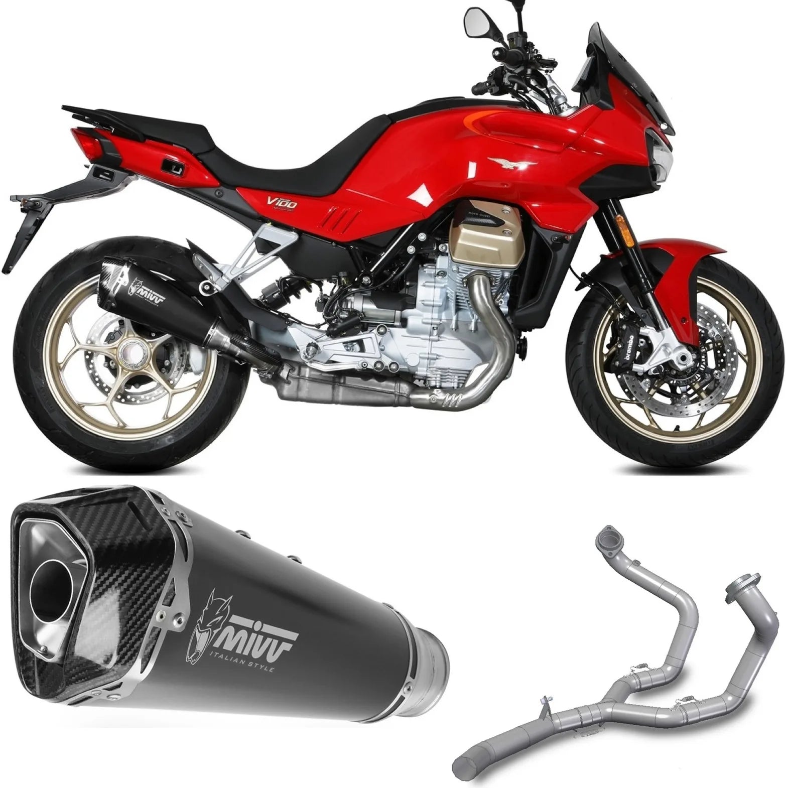 Impianto Di Scarico Completo Non Catalizzato E Con Omologazione Suono Delta Race Inox Nero Carbonio - Mivv Compatibile Con Moto Guzzi V 100 Mandello 1000 (2022-2024)