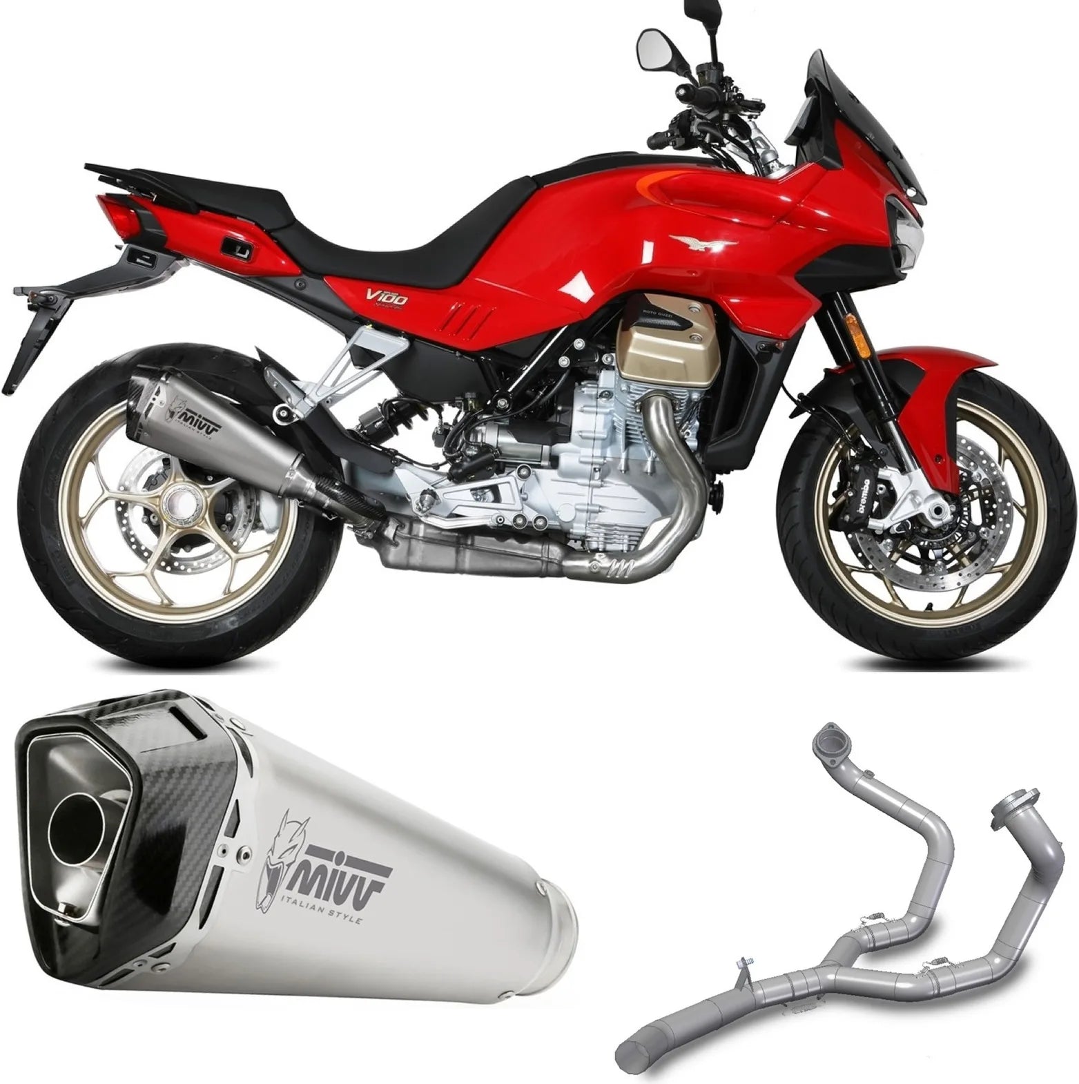 Impianto Di Scarico Completo Non Catalizzato E Con Omologazione Suono Delta Race Inox Carbonio - Mivv Compatibile Con Moto Guzzi V 100 Mandello 1000 (2022-2024)