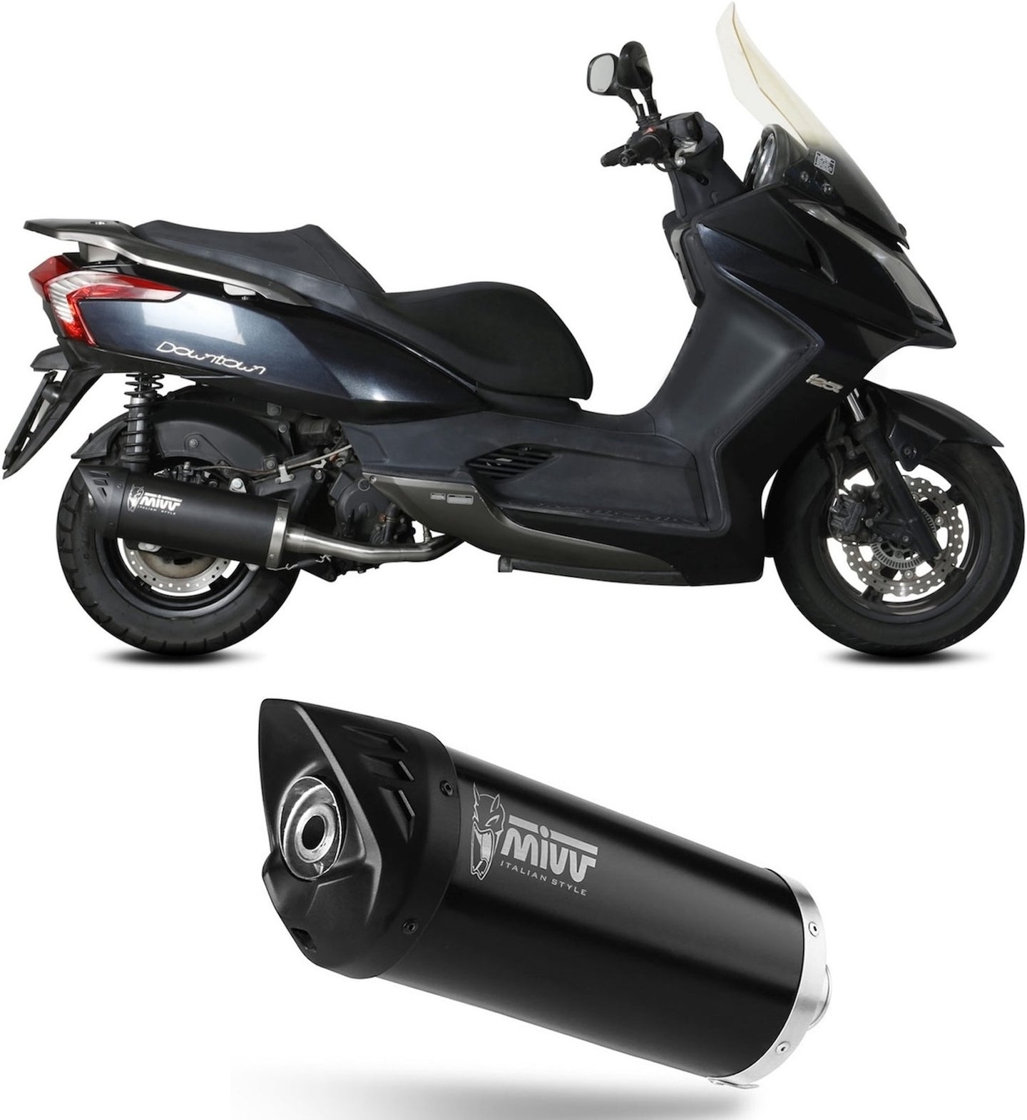 Complete Catalytic Exhaust System With Sound Certification Mover Steel Black - Mivv Compatible With Kymco Downtown 125 (2009-2016)