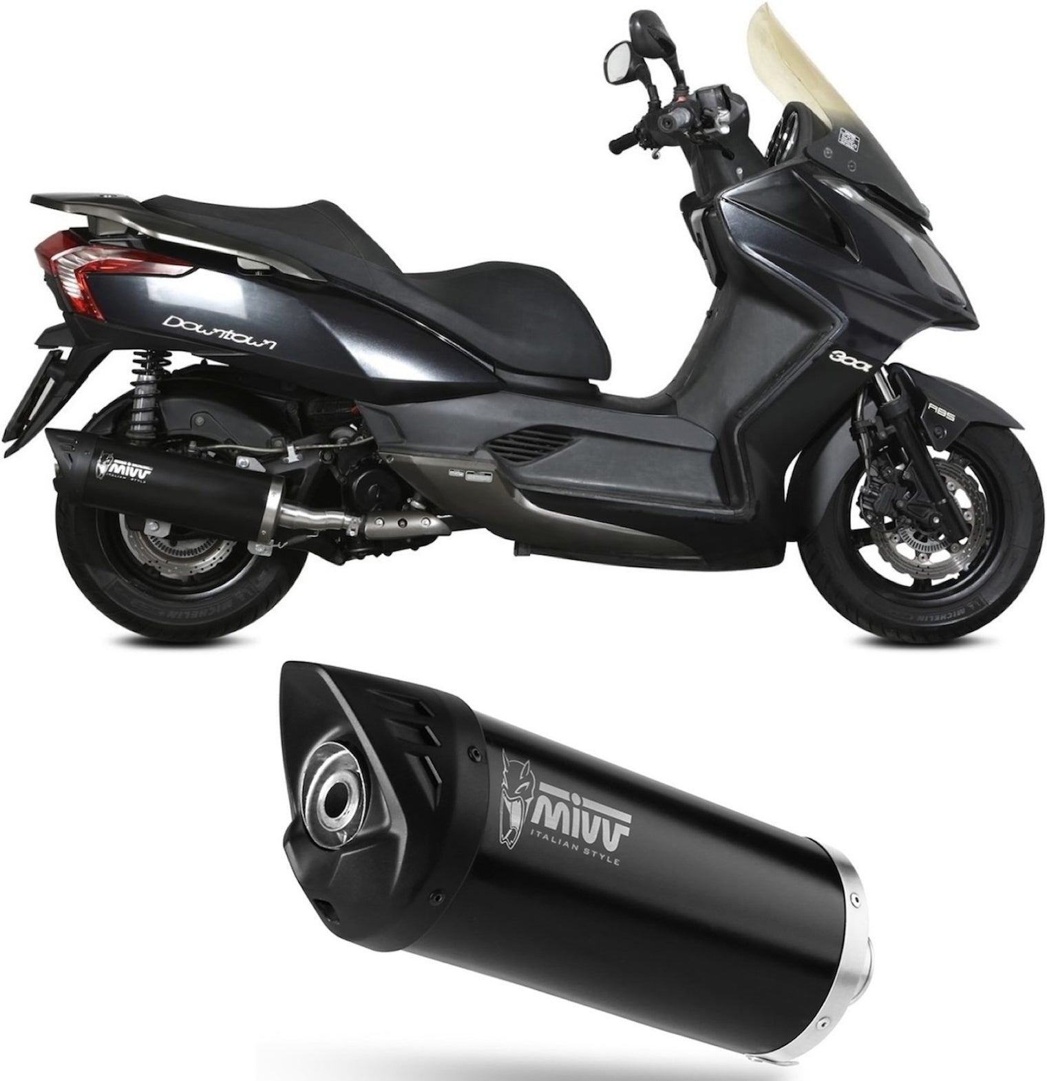 Complete Catalytic Exhaust System With Sound Certification Mover Steel Black - Mivv Compatible With Kymco Downtown 300 (2009-2017)