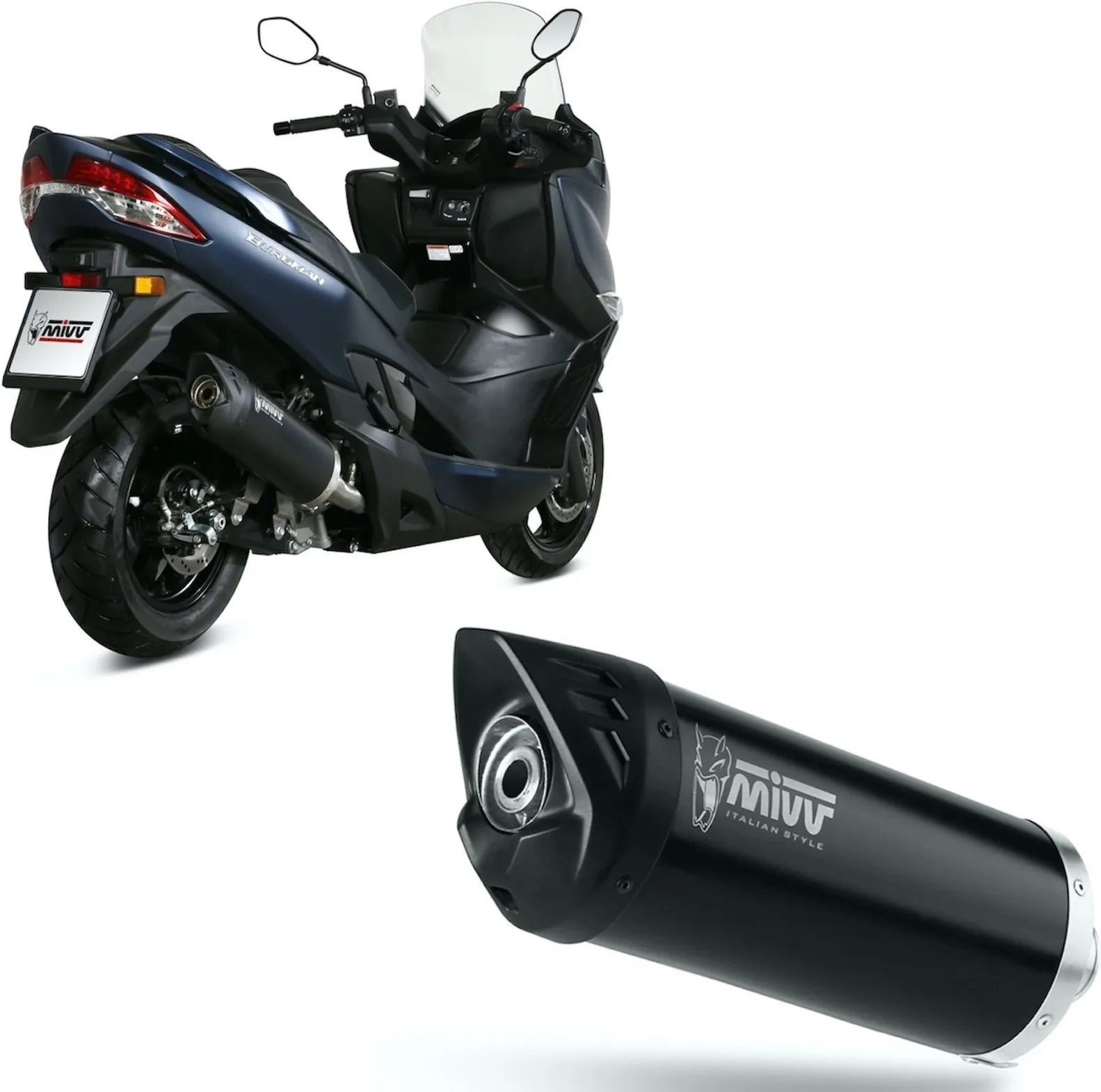 Terminale Di Scarico Non Catalizzato E Con Omologazione Suono Mover Inox Nero - Mivv Compatibile Con Suzuki An 400 Burgman (2017-2020)