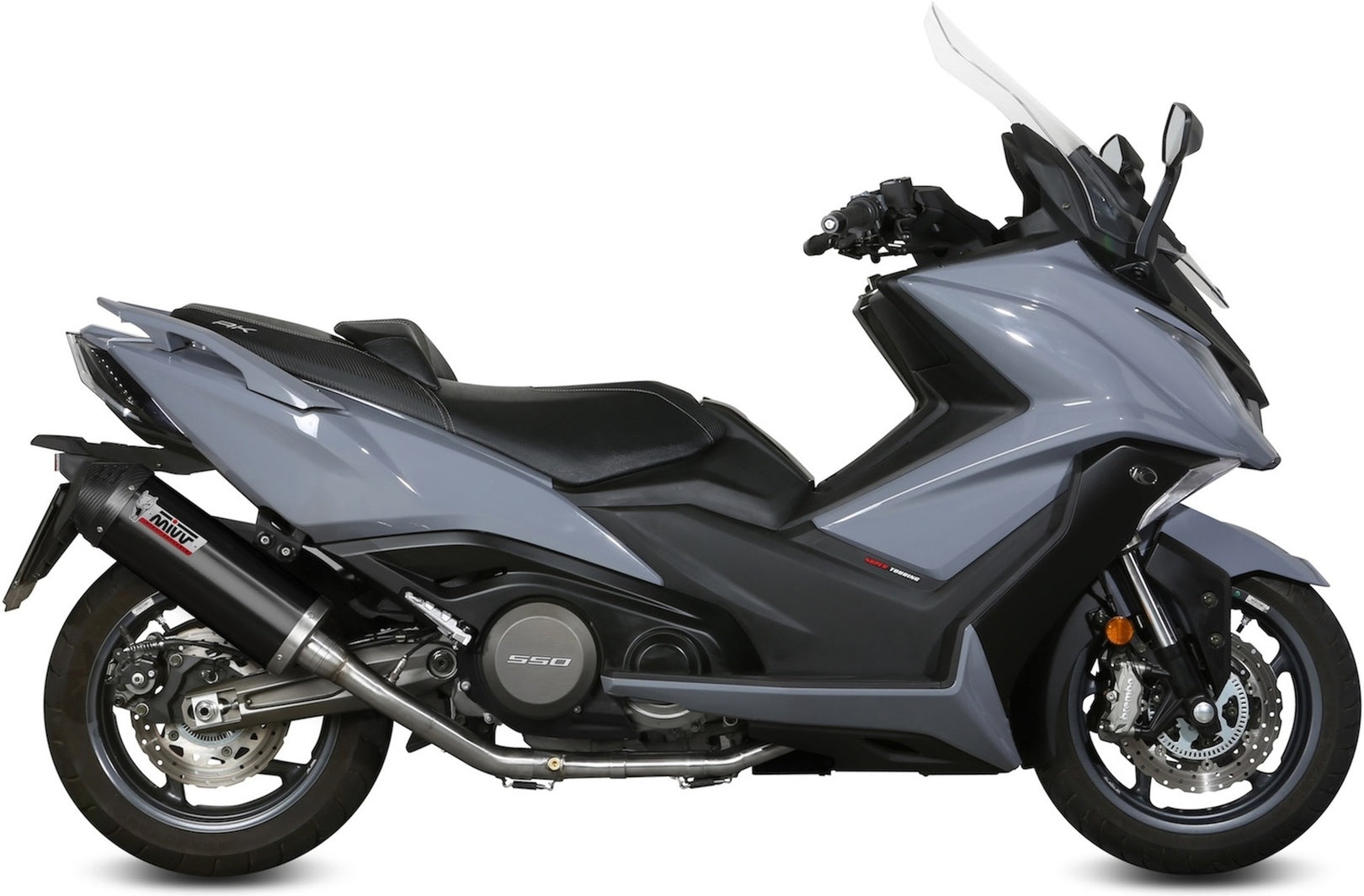 Complete Catalytic Exhaust System With Sound Certification Oval Steel Black Carbon - Mivv Compatible With Kymco Ak 550 (2017-2020)