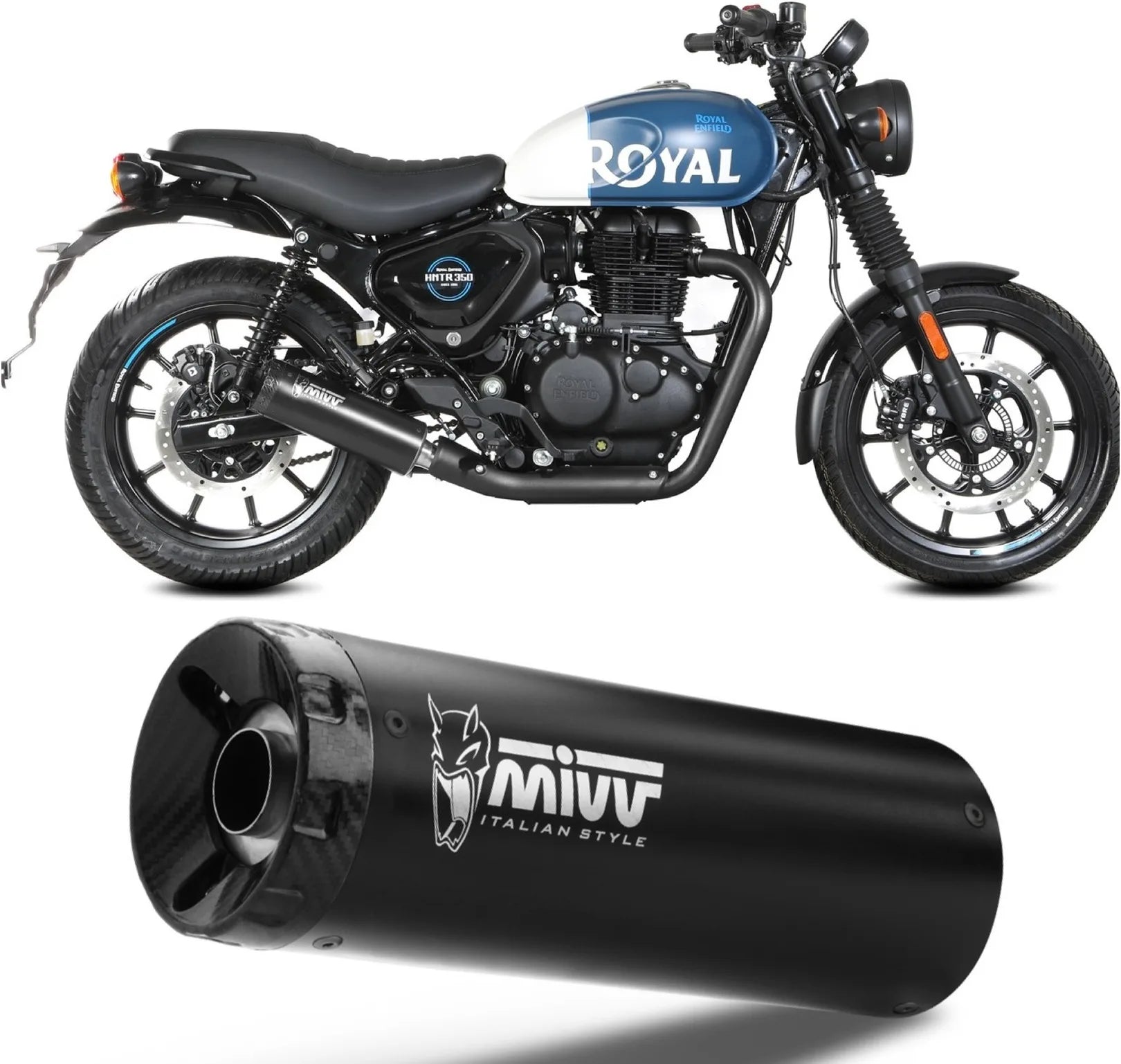 Terminale Di Scarico Con Omologazione Suono Hr-1 Inox Nero Carbonio - Mivv Compatibile Con Royal Enfield Hntr 350 (2022-2024)