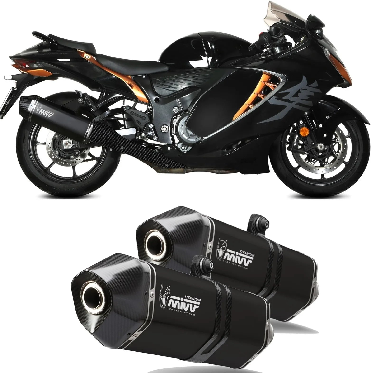 Doppio Terminale Di Scarico Con Omologazione Suono Speed Edge Titanio Carbonio - Mivv Compatibile Con Suzuki Gsx-R 1300 Hayabusa (2021-2024)
