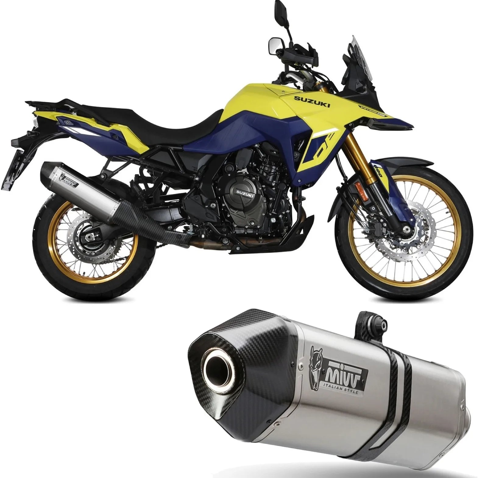 Terminale Di Scarico Con Omologazione Suono Speed Edge Inox Carbonio - Mivv Compatibile Con Suzuki V-Strom 800 De (2023-2024)
