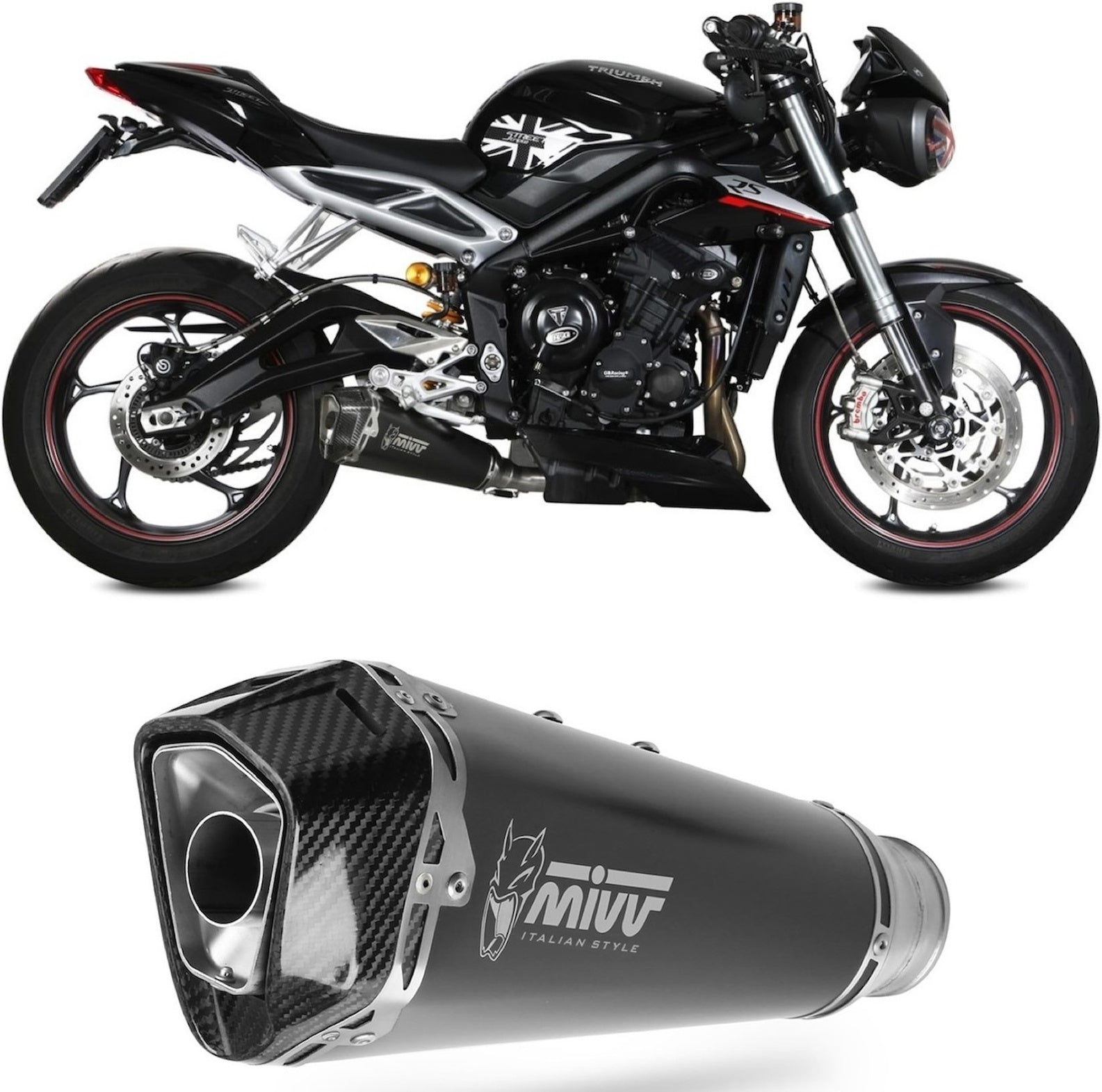 Exhaust Tip With Noise Certification Delta Race Steel Black Carbon - Mivv Compatible With Triumph Street Triple 765 R (2017-2022)