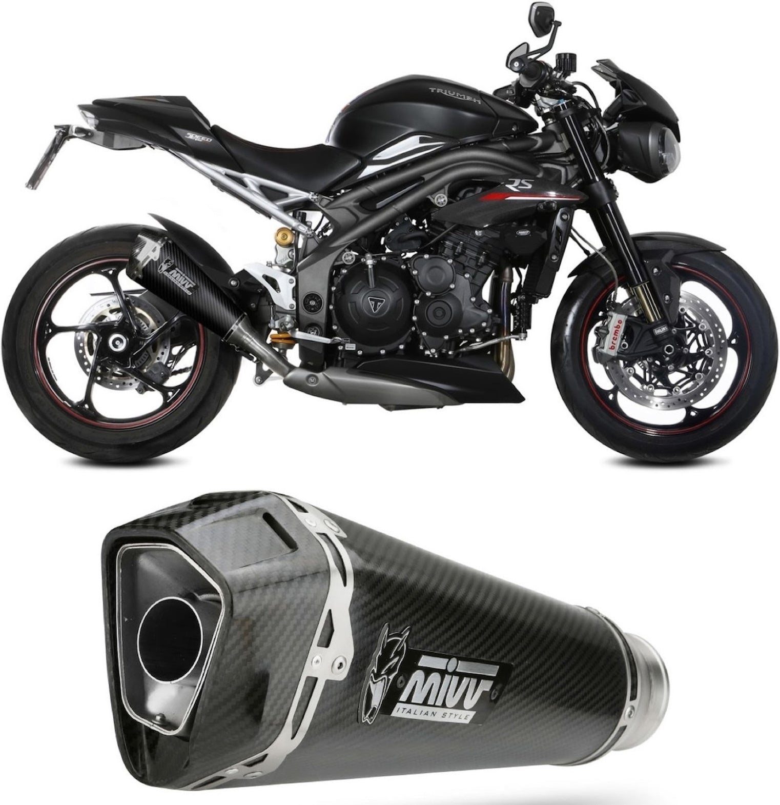 Exhaust Tip With Noise Certification Delta Race Steel Black Carbon - Mivv Compatible With Triumph Speed Triple R - S (2018-2020)