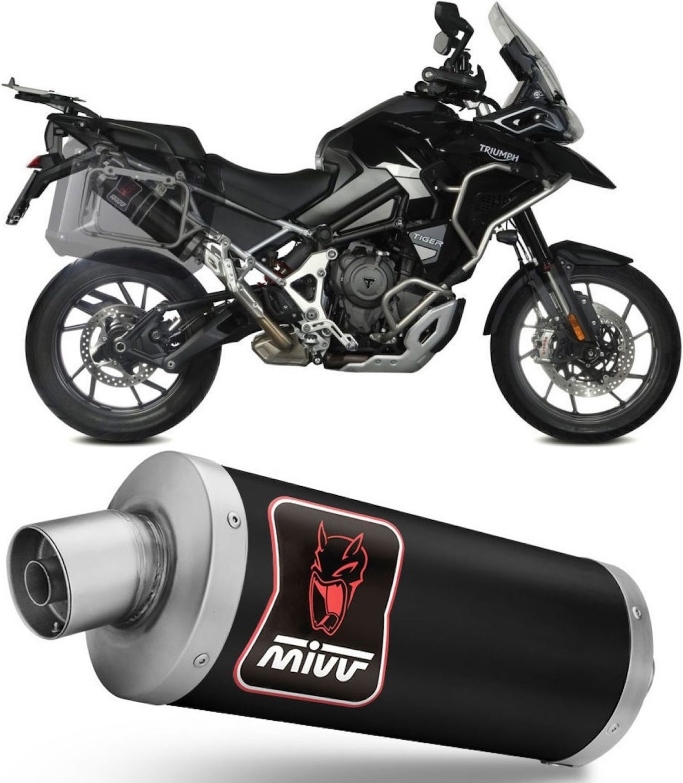 Exhaust Tip With Noise Certification Dakar Steel Black - Mivv Compatible With Triumph Tiger 1200 Gt - Rally (2021-2024)