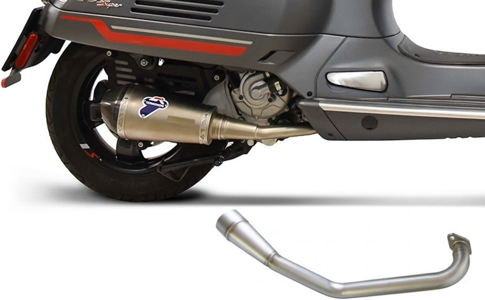 Complete Exhaust System Without Catalytic Converter And Without Sound Certification Relevance Stainless Steel Carbon Cap - Termignoni Compatible With Piaggio Vespa 250 - 300 (2008-2022)