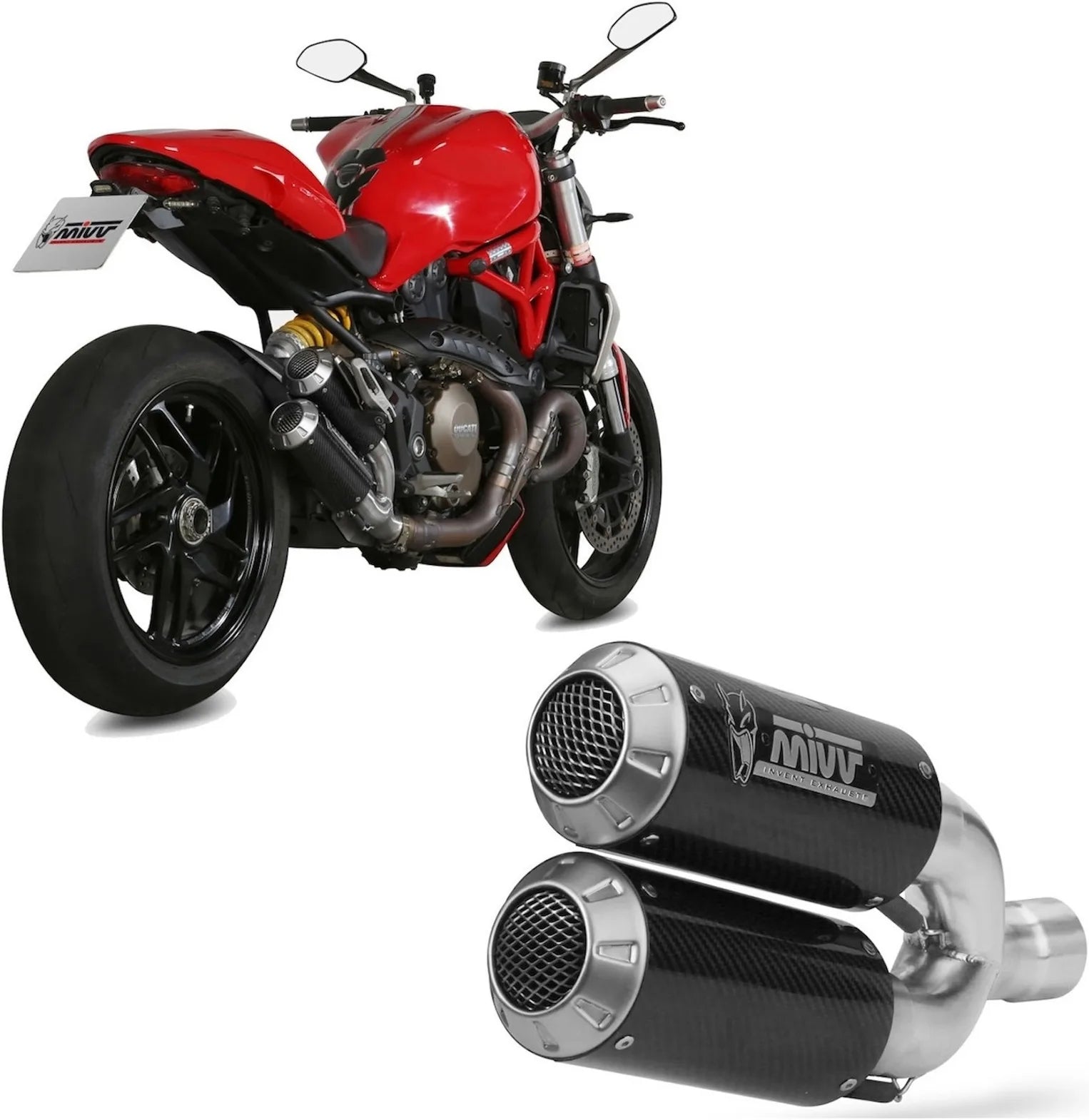 Doppio Terminale Di Scarico Non Catalizzato E Senza Omologazione Suono Mk3 Carbonio - Mivv Compatibile Con Ducati Monster 1200 (2014-2016)