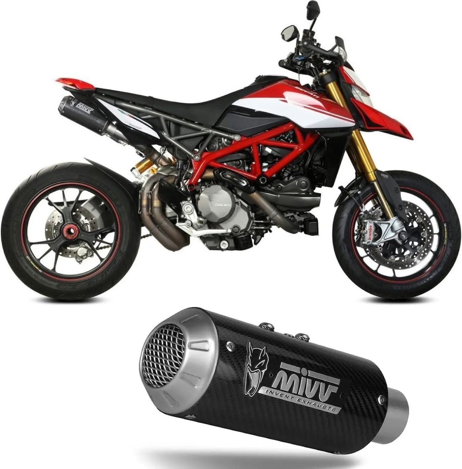 Doppio Terminale Di Scarico Non Catalizzato E Senza Omologazione Suono Mk3 Carbonio - Mivv Compatibile Con Ducati Hypermotard 950 - Sp - Rve (2021-2024)