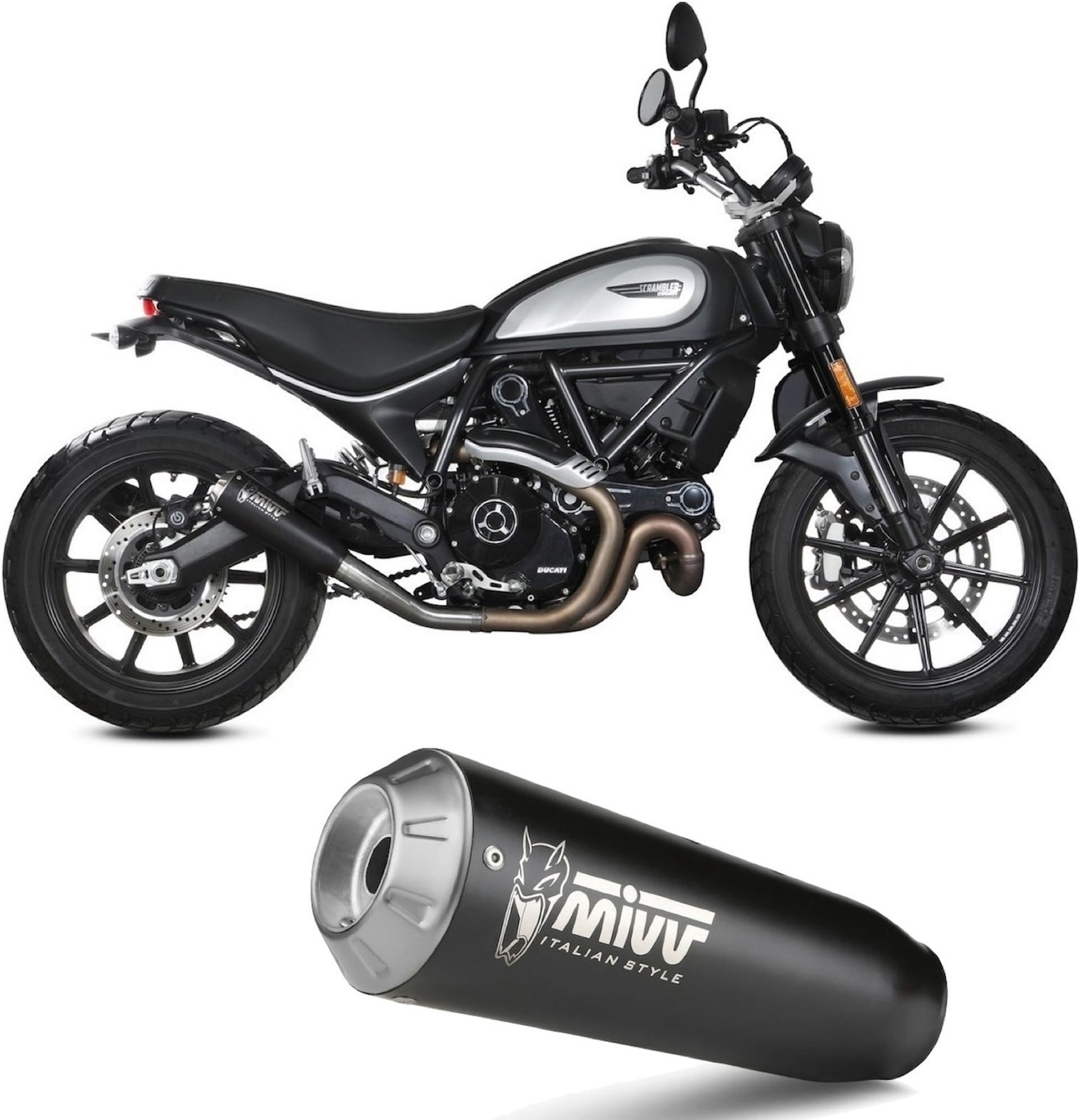 Uncatalysed Exhaust System Without Sound Certification X-M1 Steel Black - Mivv Compatible With Ducati Scrambler 800 Icon (2021-2022)