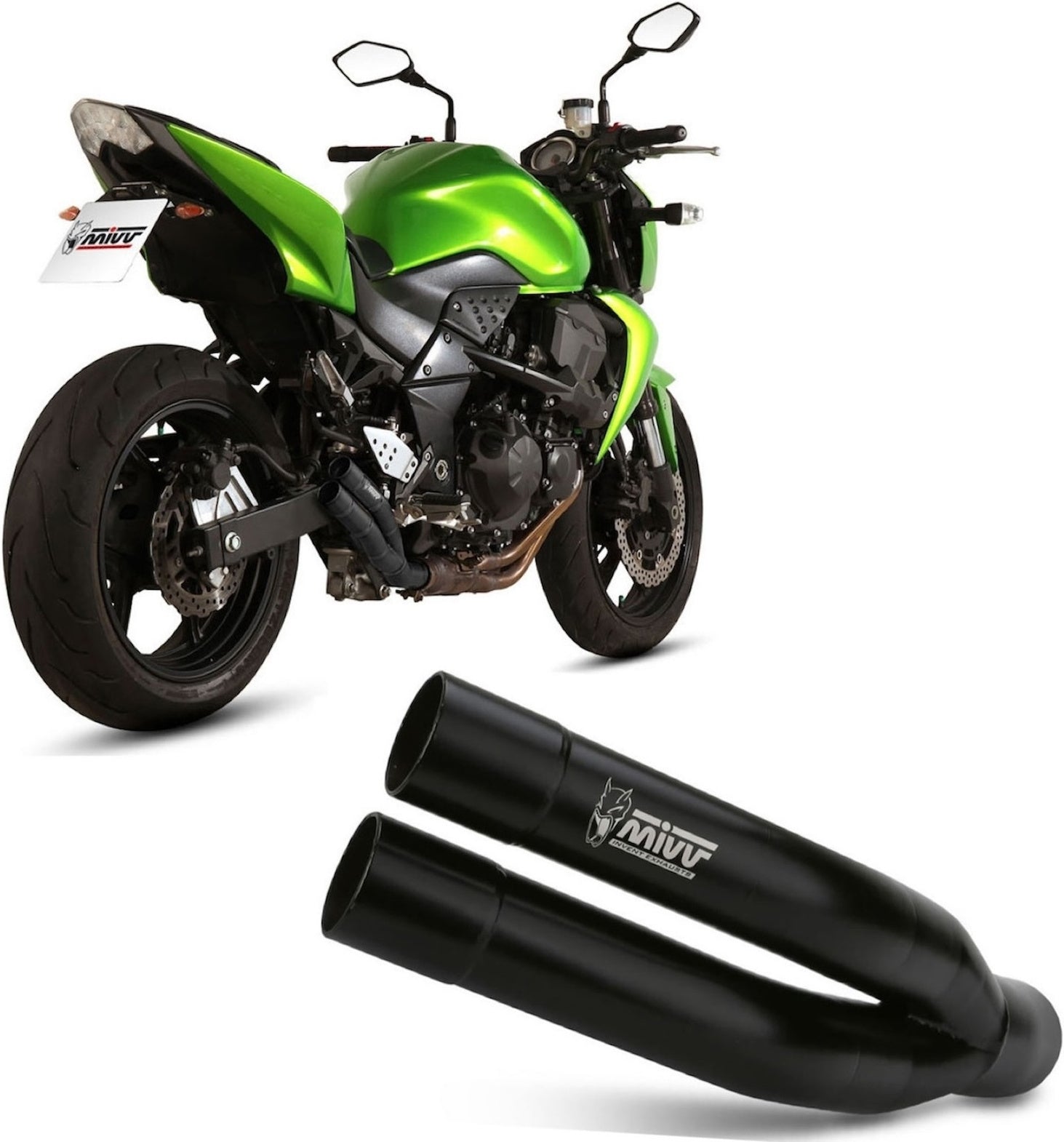 Uncatalysed Exhaust System Without Sound Certification Double Gun Steel Black - Mivv Compatible With Kawasaki Z 750 (2007-2014)
