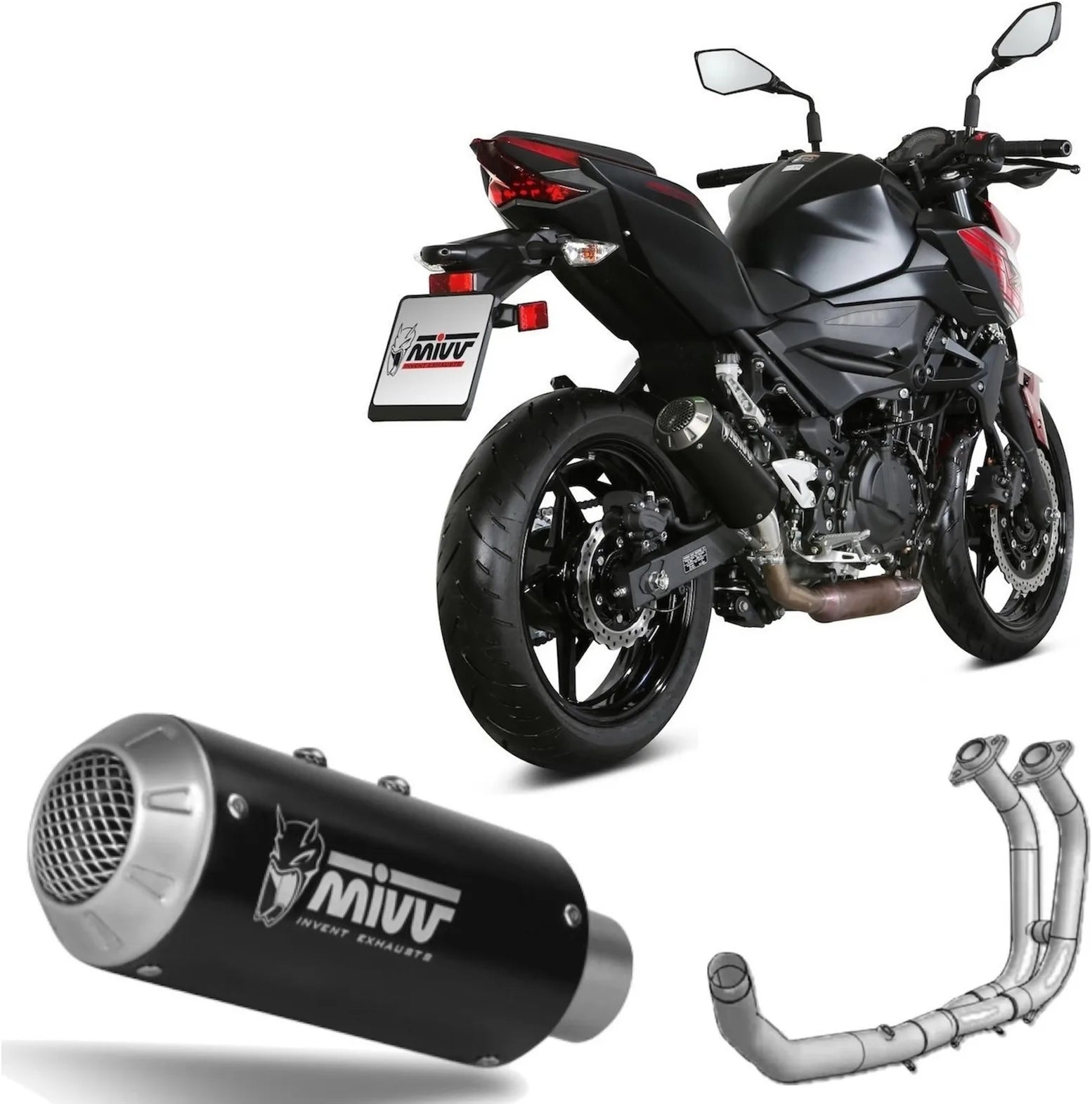 Impianto Di Scarico Completo Non Catalizzato E Senza Omologazione Suono Mk3 Inox Nero - Mivv Compatibile Con Kawasaki Ninja 400 (2018-2020)