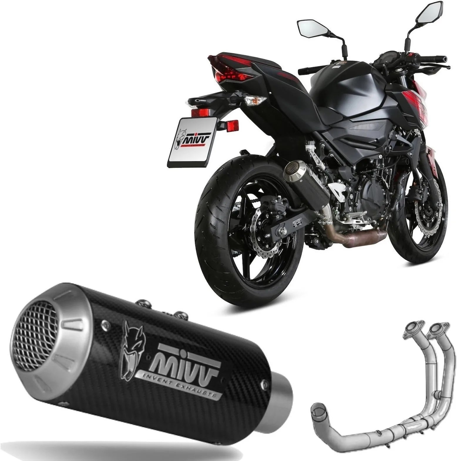 Impianto Di Scarico Completo Non Catalizzato E Senza Omologazione Suono Mk3 Carbonio - Mivv Compatibile Con Kawasaki Z 400 (2019-2020)