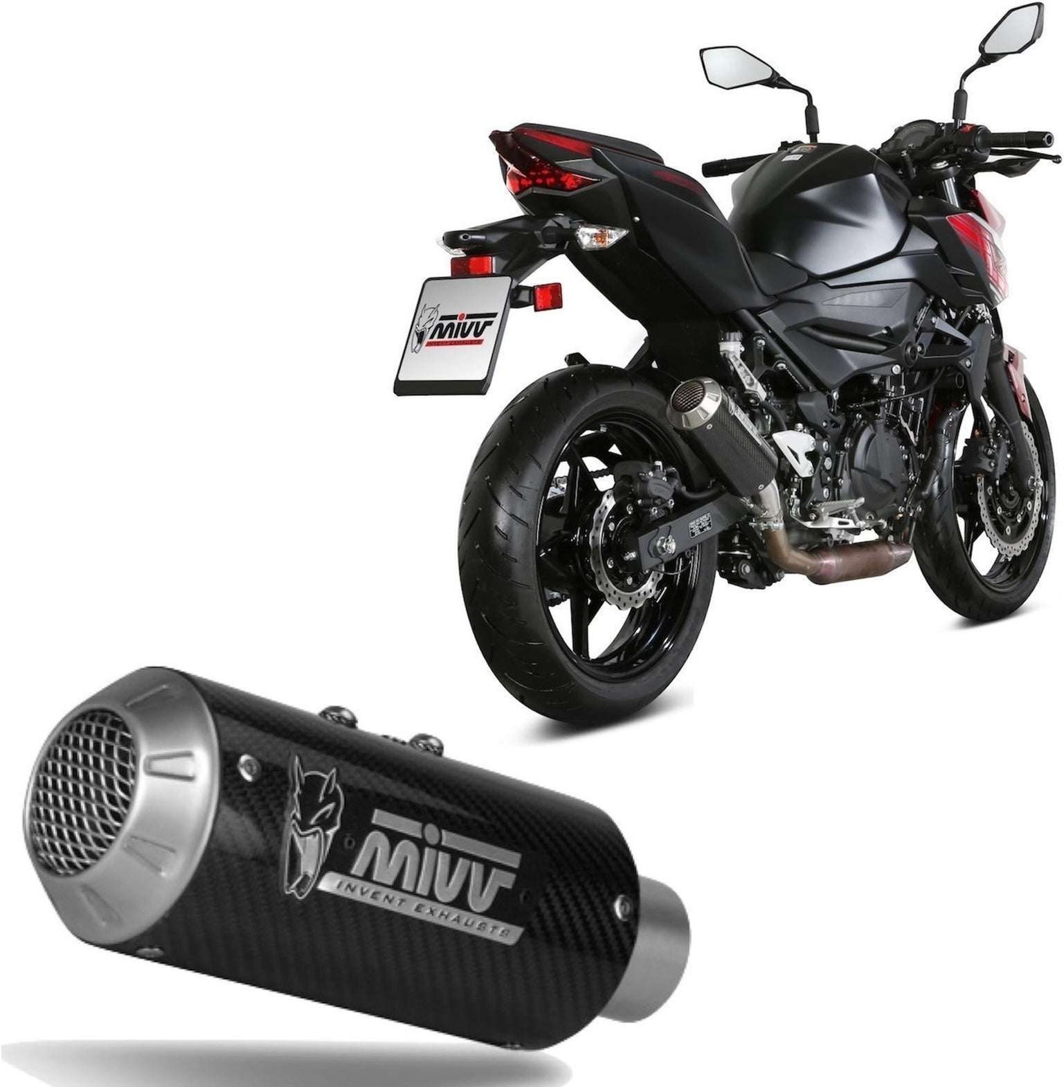 Uncatalysed Exhaust System Without Sound Certification Mk3 Carbon - Mivv Compatible With Kawasaki Ninja 400 (2018-2020)