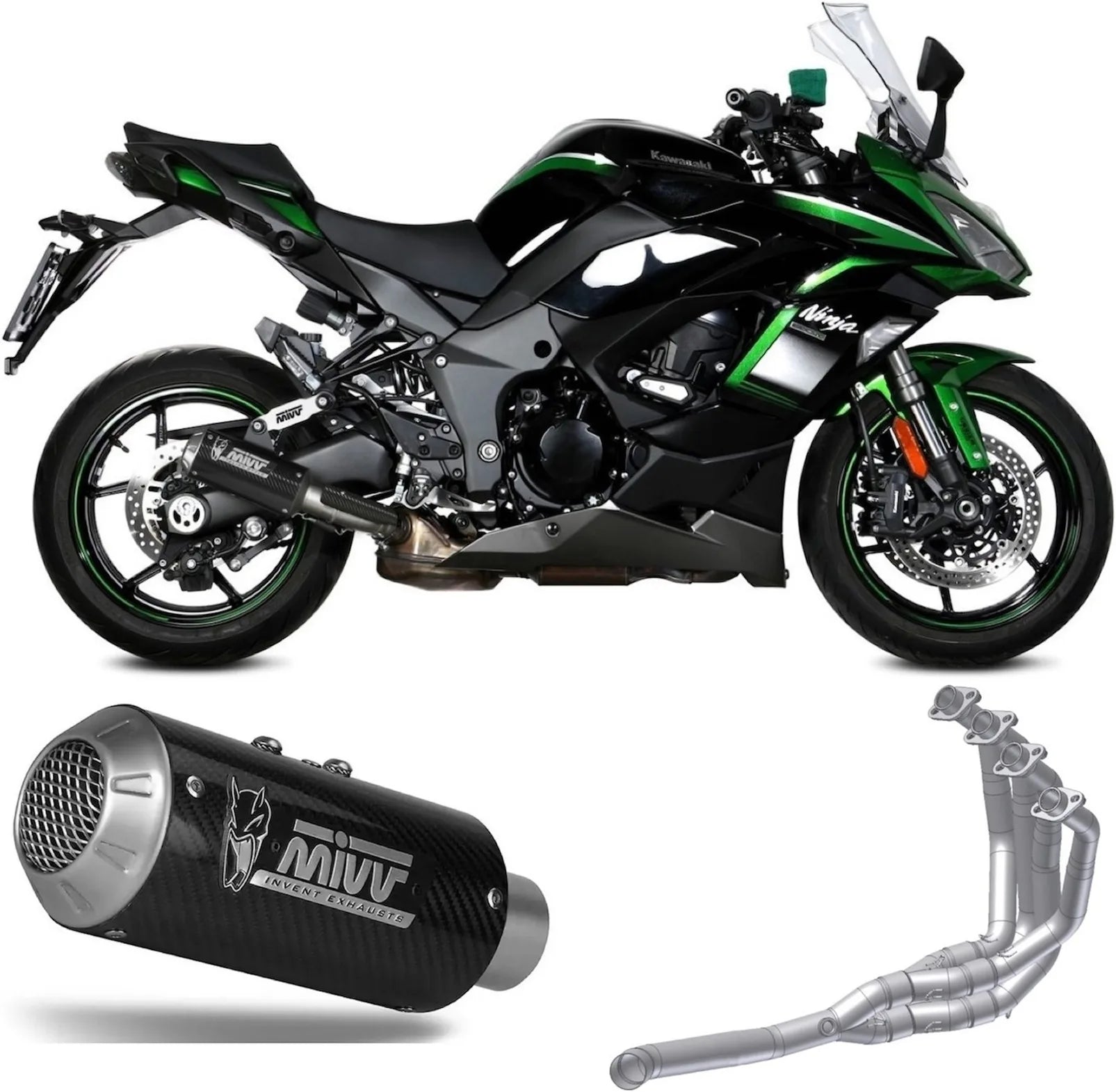 Impianto Di Scarico Completo Non Catalizzato E Senza Omologazione Suono Mk3 Carbonio - Mivv Compatibile Con Kawasaki Ninja 1000 Sx (2020-2024)