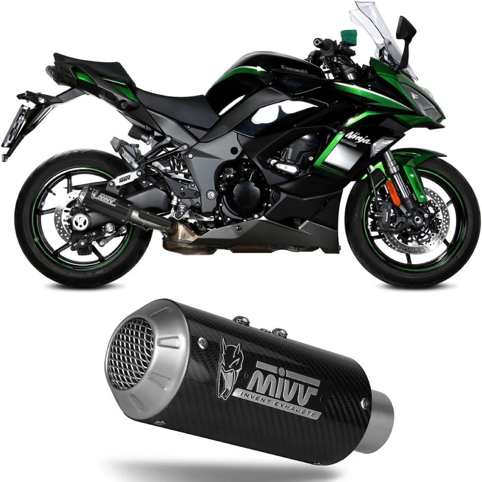 Uncatalysed Exhaust System Without Sound Certification Mk3 Carbon - Mivv Compatible With Kawasaki Ninja 1000 Sx (2020-2024)