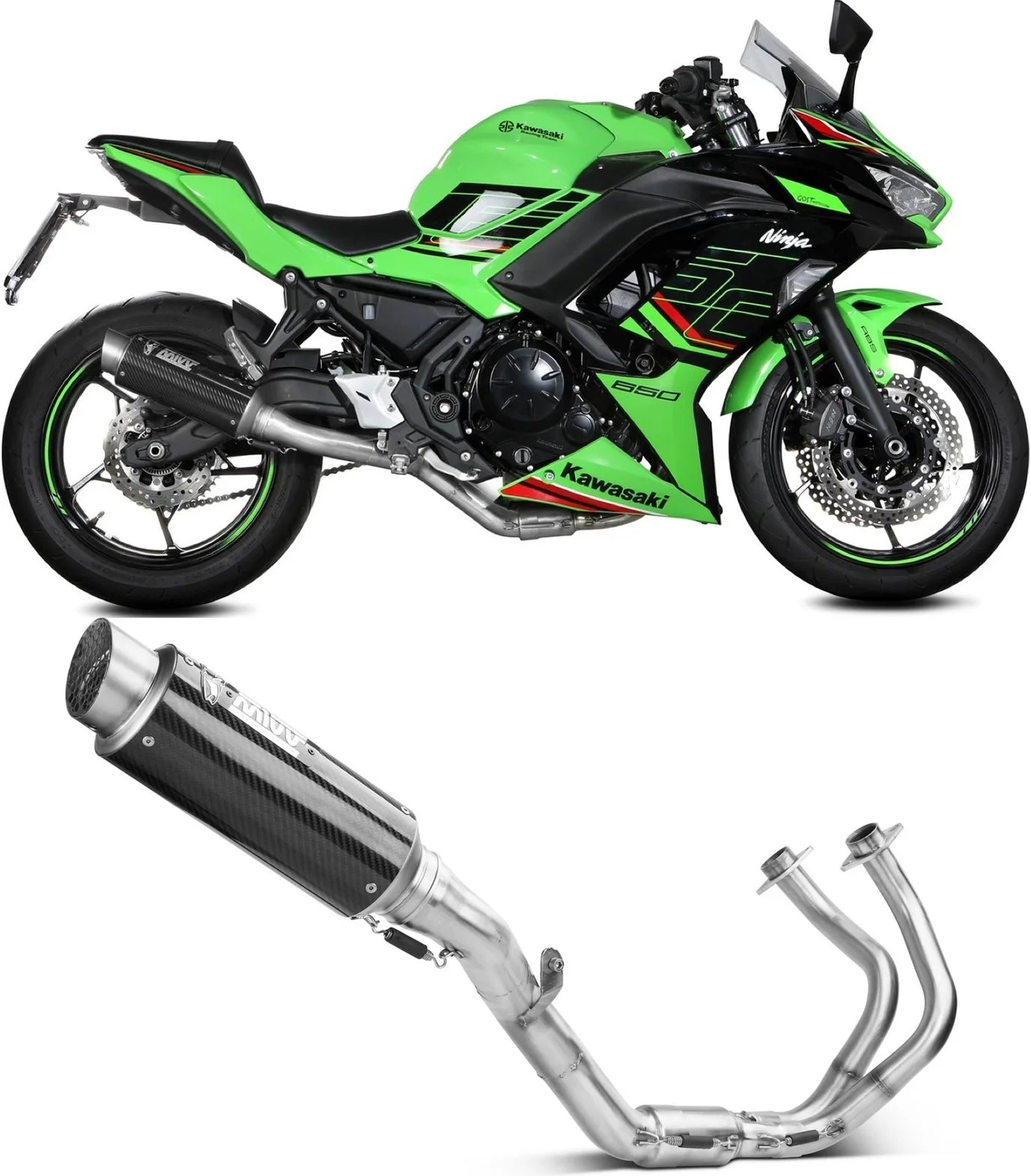 Impianto Di Scarico Completo Non Catalizzato E Senza Omologazione Suono Gppro Carbonio - Mivv Compatibile Con Kawasaki Ninja 650 (2024)