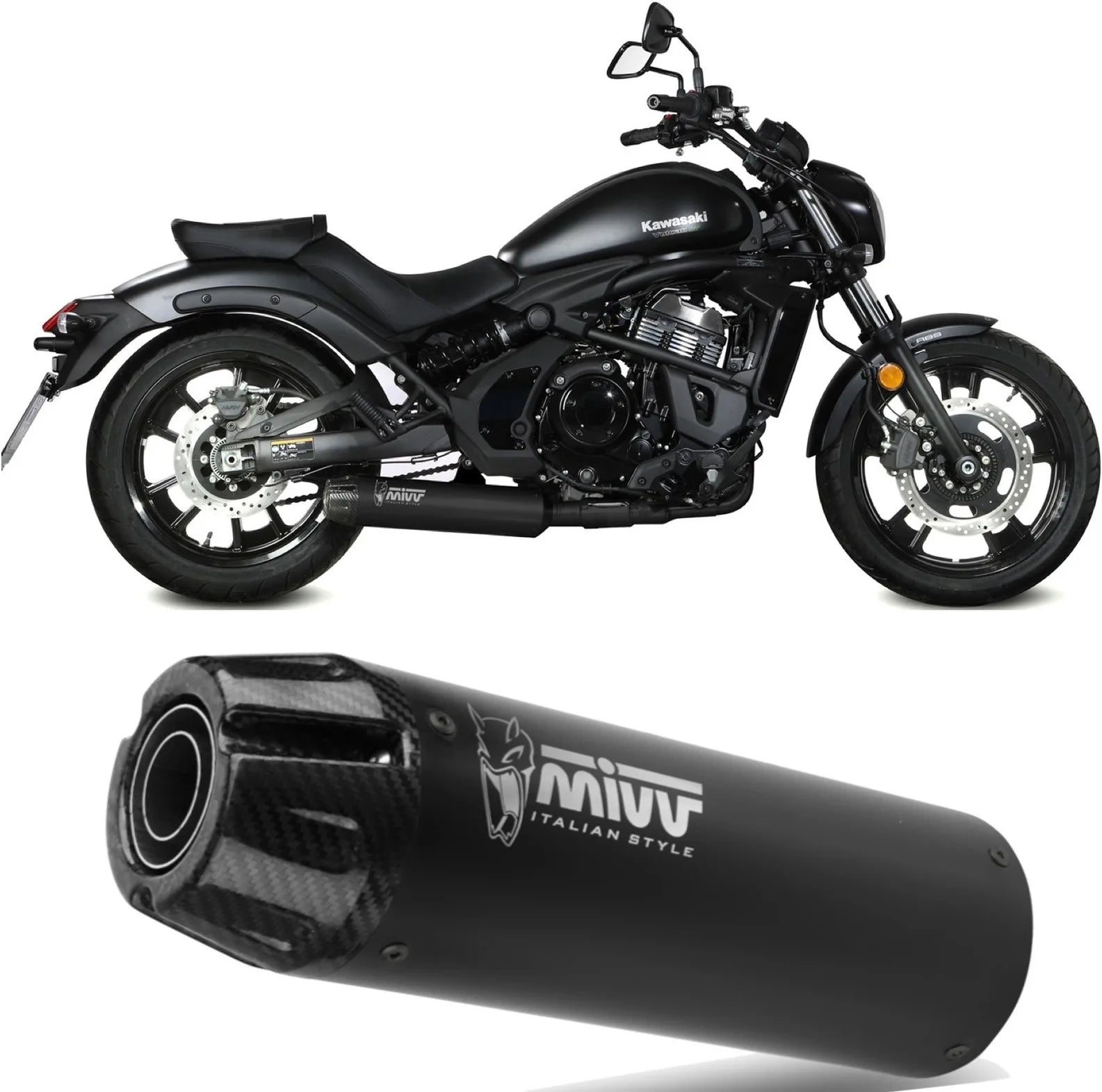 Impianto Di Scarico Completo Non Catalizzato E Senza Omologazione Suono Hr-1 Inox Nero Carbonio - Mivv Compatibile Con Kawasaki Vulcan S (2017-2023)