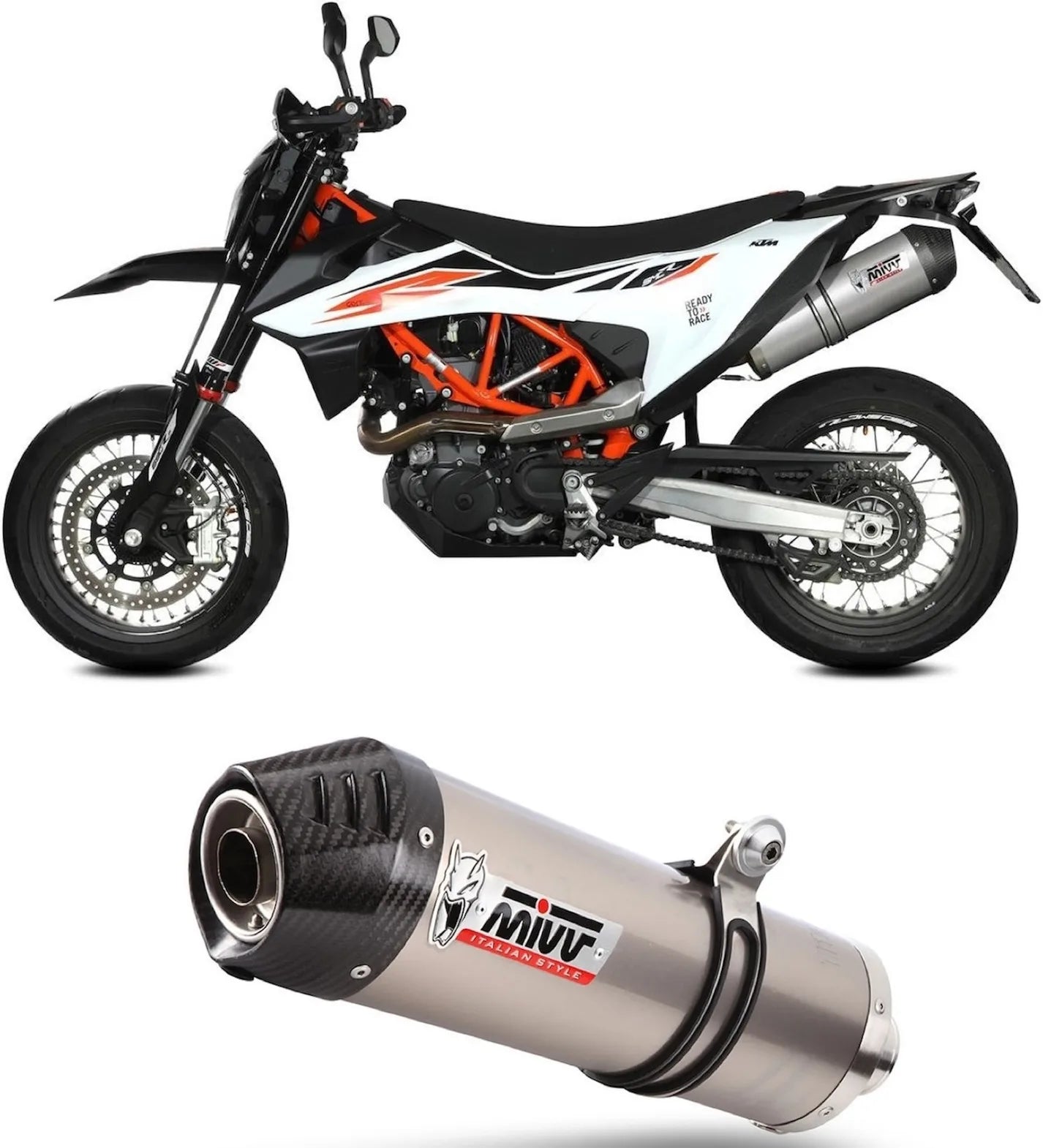 Terminale Di Scarico Non Catalizzato E Senza Omologazione Suono Oval Titanio Carbonio - Mivv Compatibile Con Ktm 690 Smc R (2020-2024)